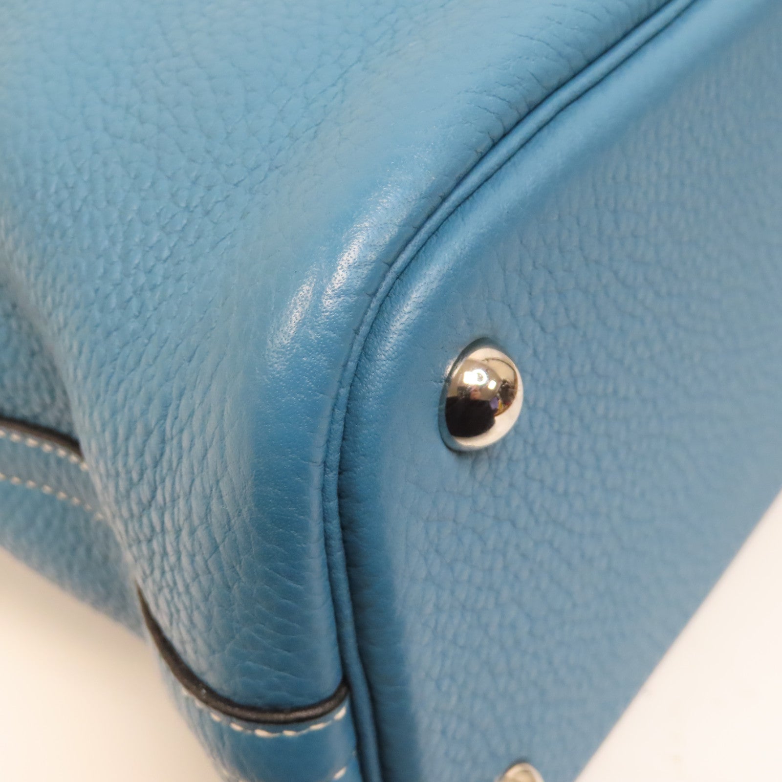 HERMES Clemence皮革Bolide 31銀扣手挽肩背兩用袋Bleu Jean/藍色