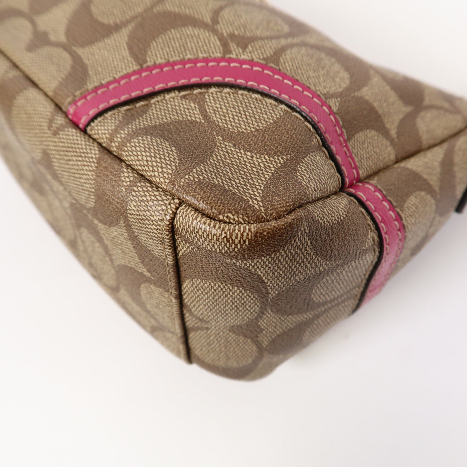 COACH 塗層帆布Shoulder Bag金扣肩背袋啡色/粉紅色