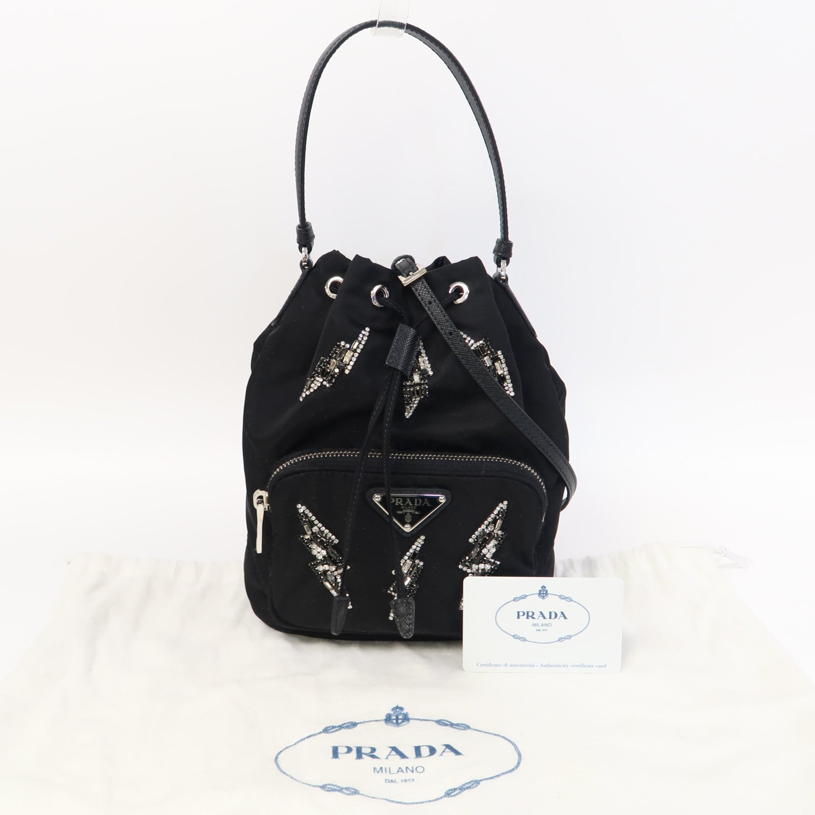 PRADA 尼龍Hand Bag銀扣手挽肩背兩用袋黑色