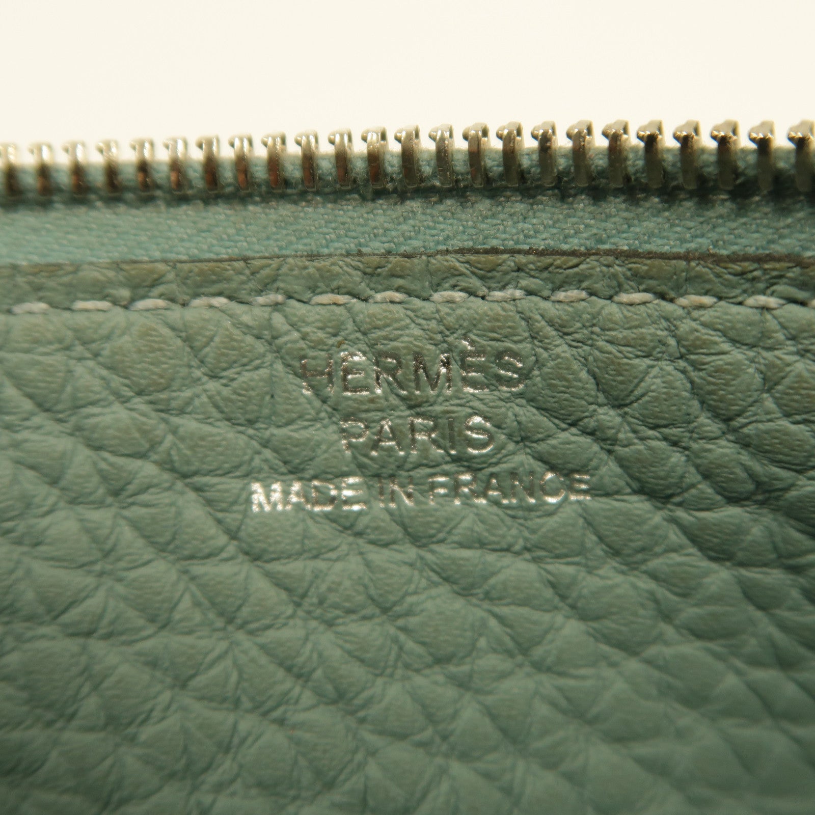 HERMES Clemence皮革Dogon GM銀扣長錢包綠色