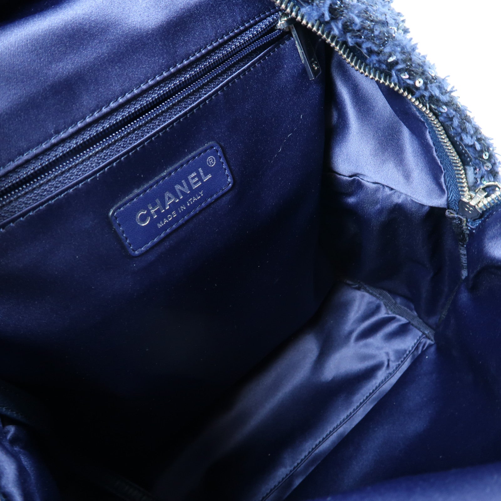 CHANEL 軟呢/菱格尼龍Backpack銀扣背包海軍藍色