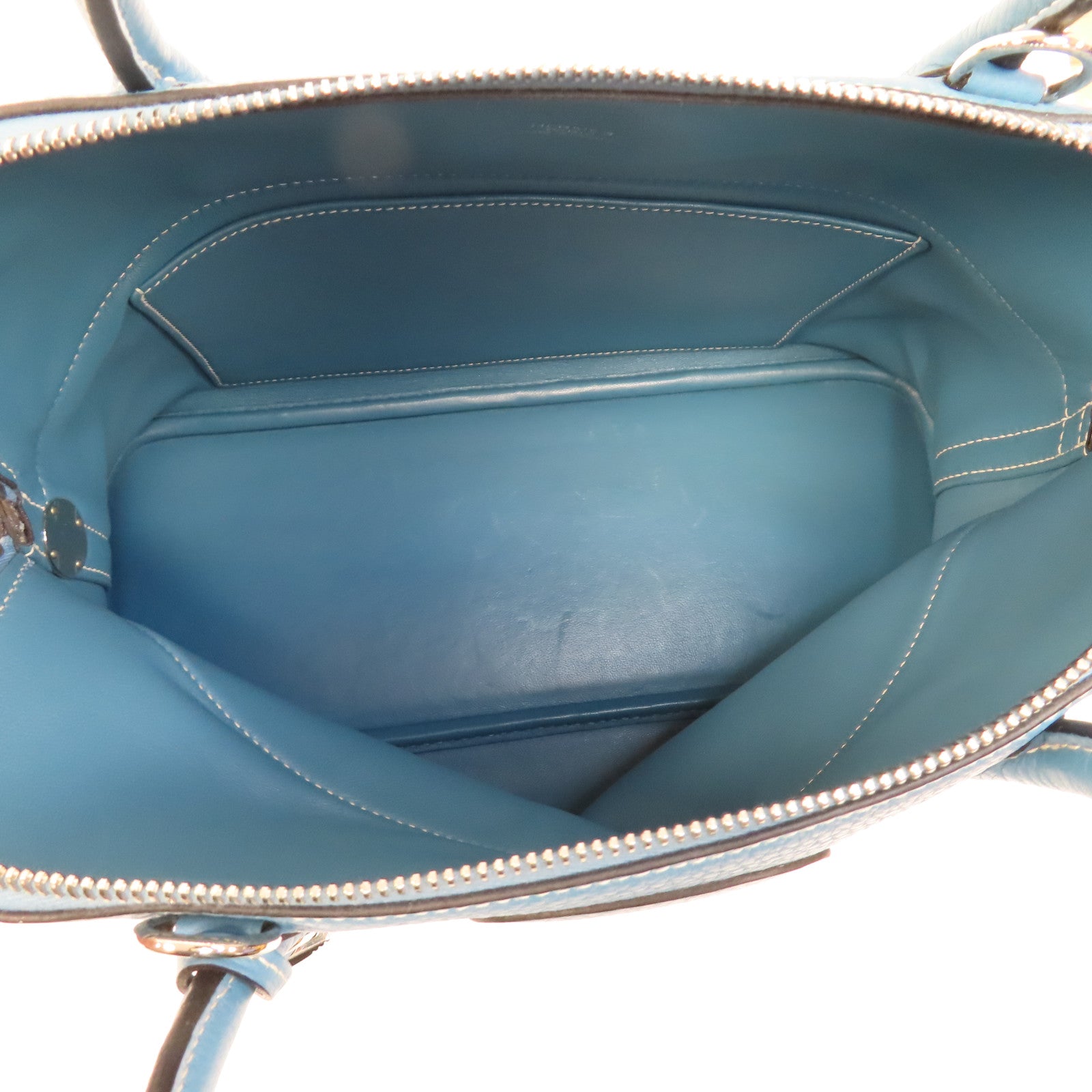 HERMES Clemence皮革Bolide 31銀扣手挽肩背兩用袋Bleu Jean/藍色