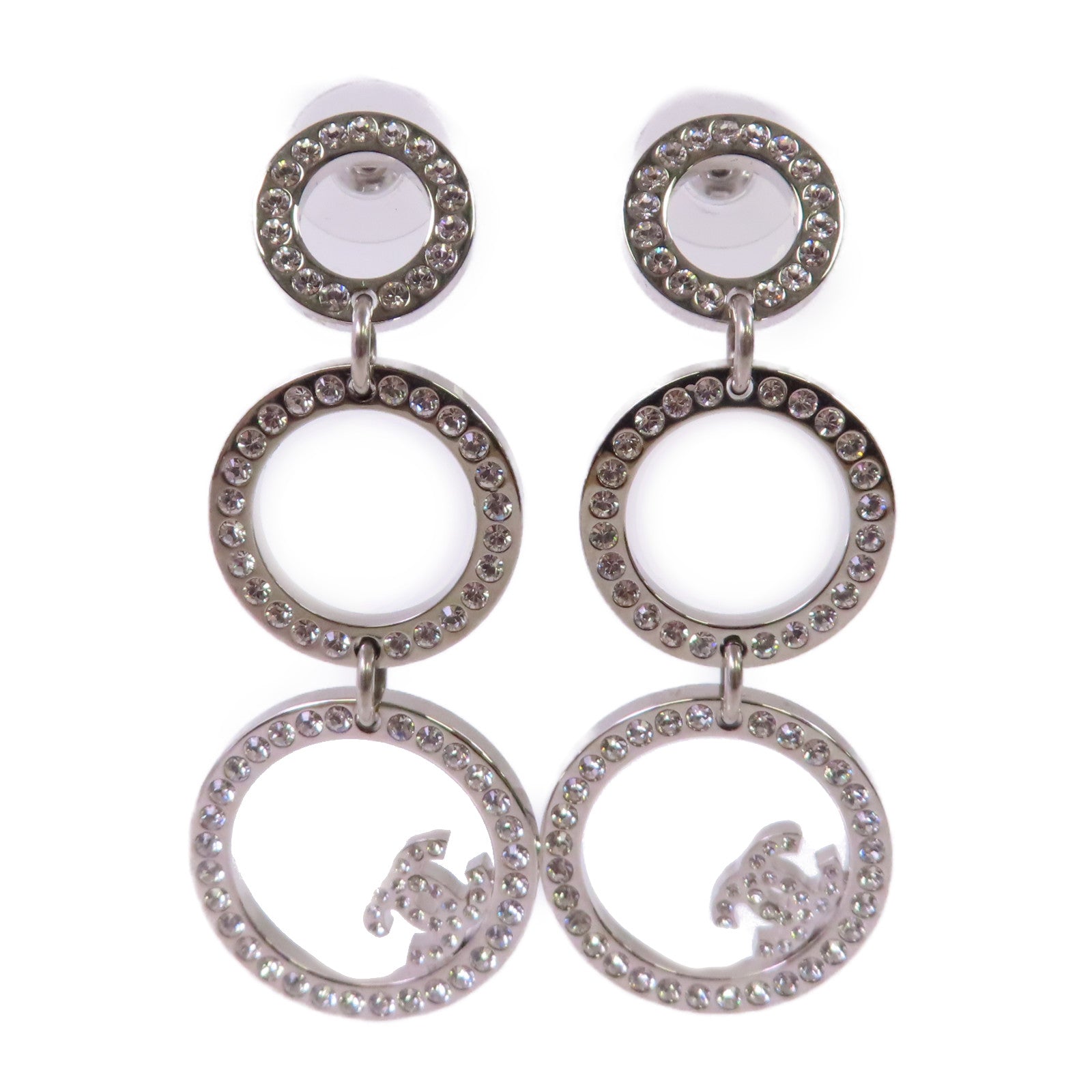 CHANEL 金屬/水鑽Rhinestones Earrings耳環銀色