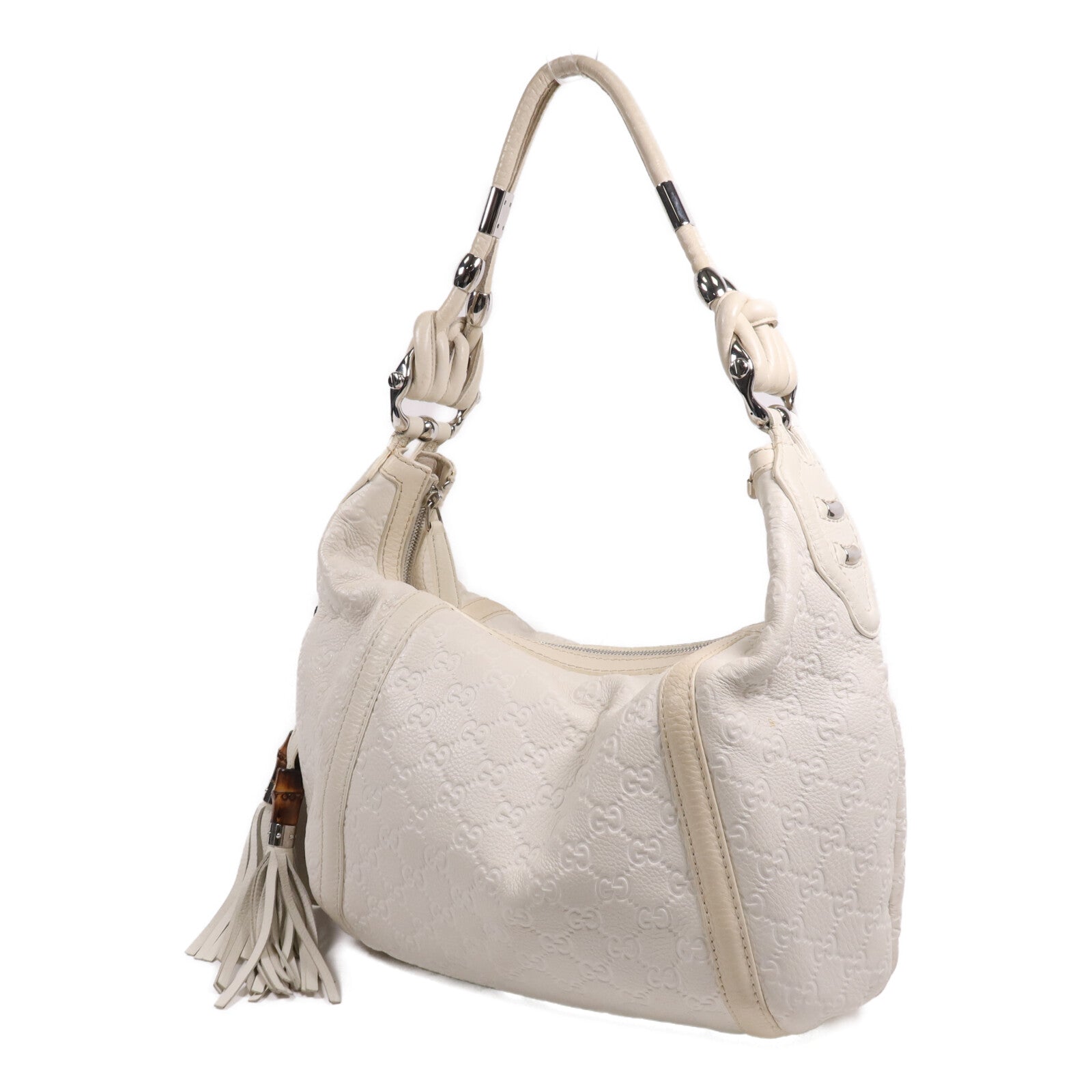 GUCCI 牛皮皮革Techro Horsebit Medium Hobo銀扣肩背袋