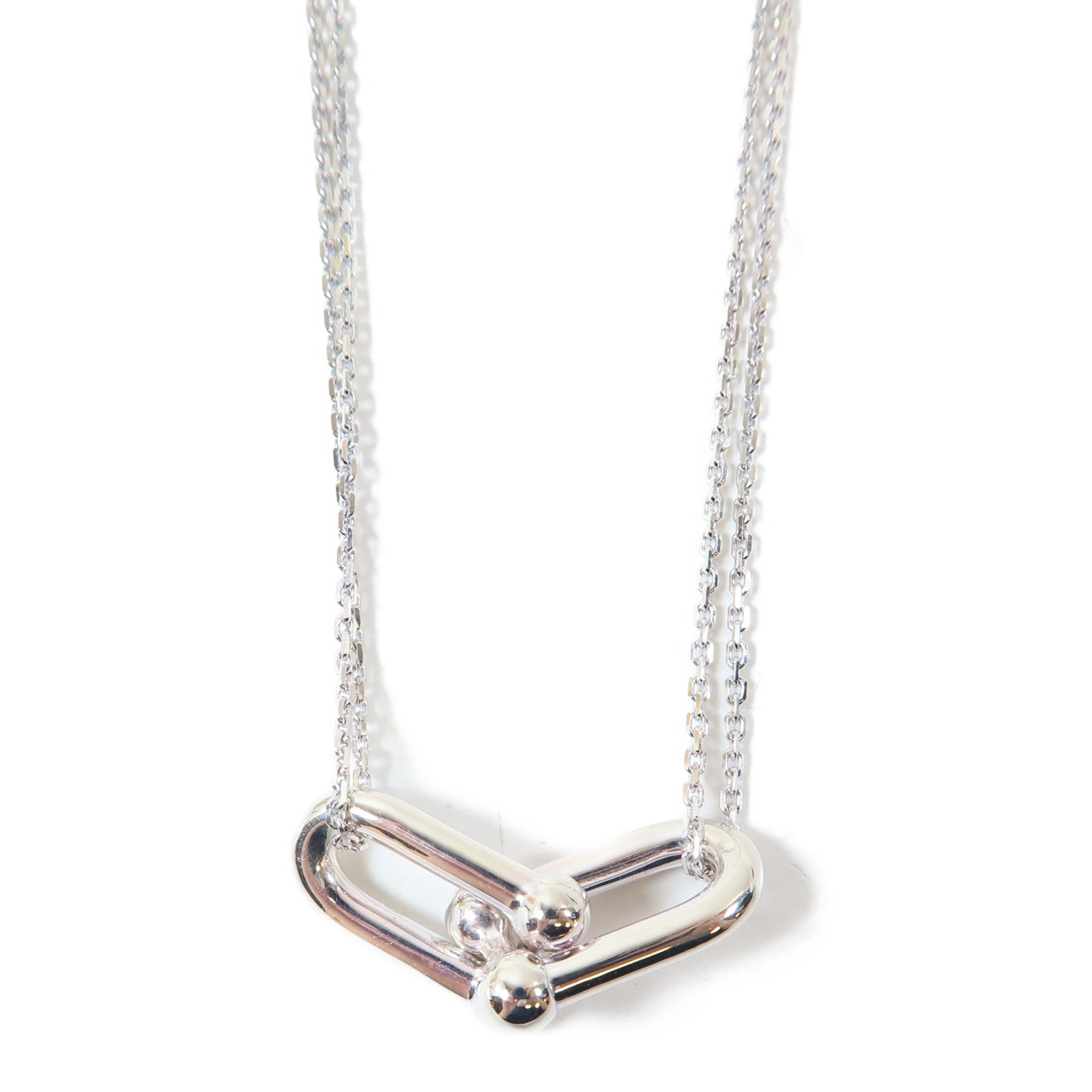TIFFANY＆CO 925純銀Large Double Link Pendant Necklace項鍊銀色