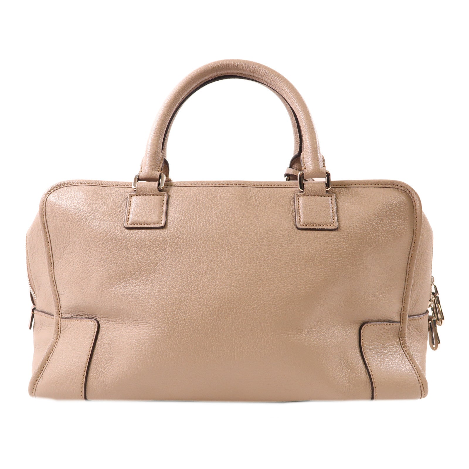 LOEWE 牛皮皮革Handbag銀扣手挽袋淺棕色