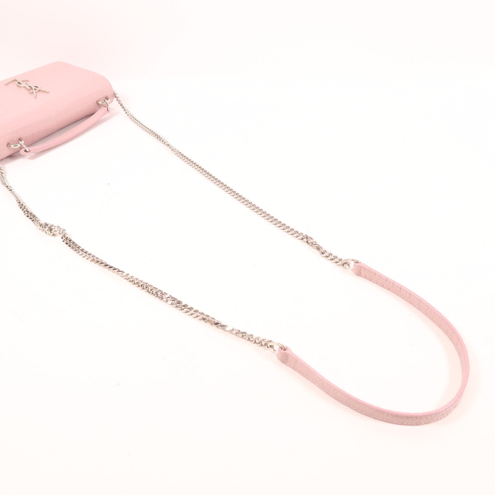 SAINT LAURENT 牛皮皮革Shoulder Bag銀扣鏈帶手挽肩背兩用袋