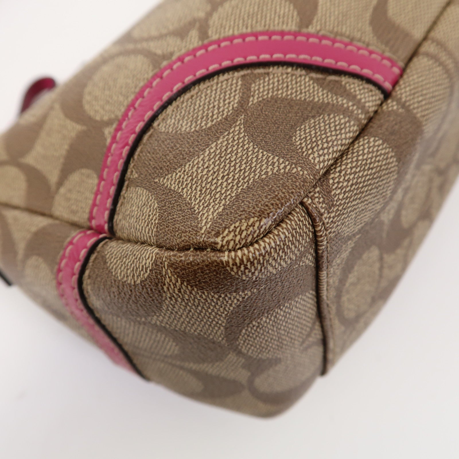 COACH 塗層帆布Shoulder Bag金扣肩背袋啡色/粉紅色