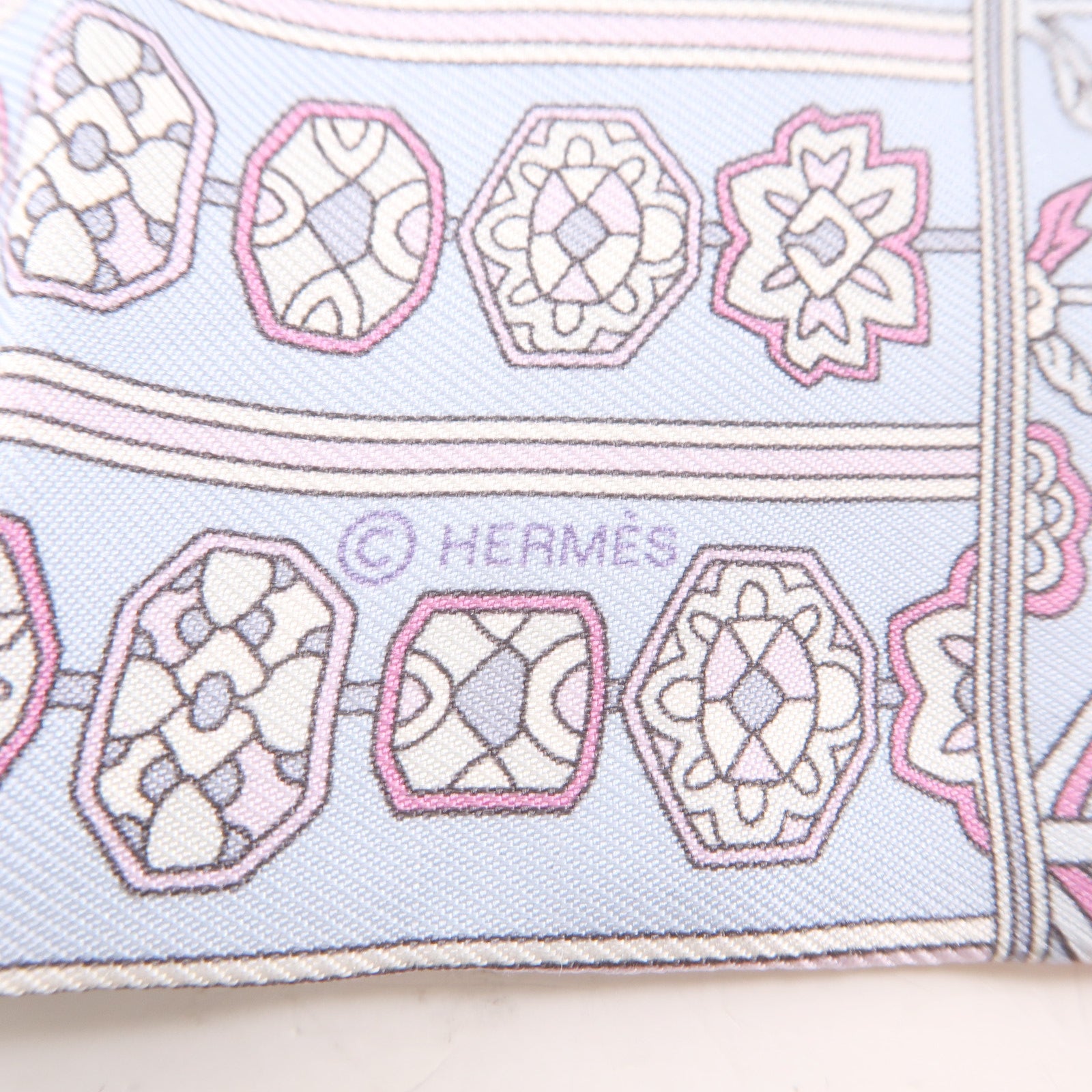 HERMES 絲質Twilly絲巾淺藍色/紫色/彩色