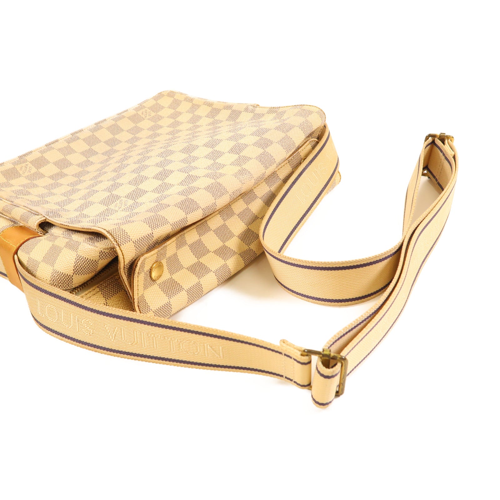 LOUIS VUITTON Damier Azur Naviglio金扣肩背袋