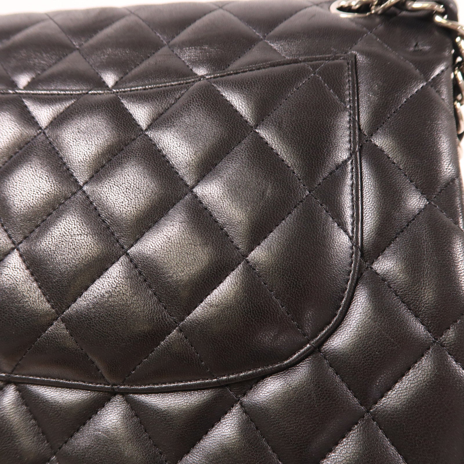 CHANEL 羊皮皮革Large Classic銀扣鏈帶肩背袋