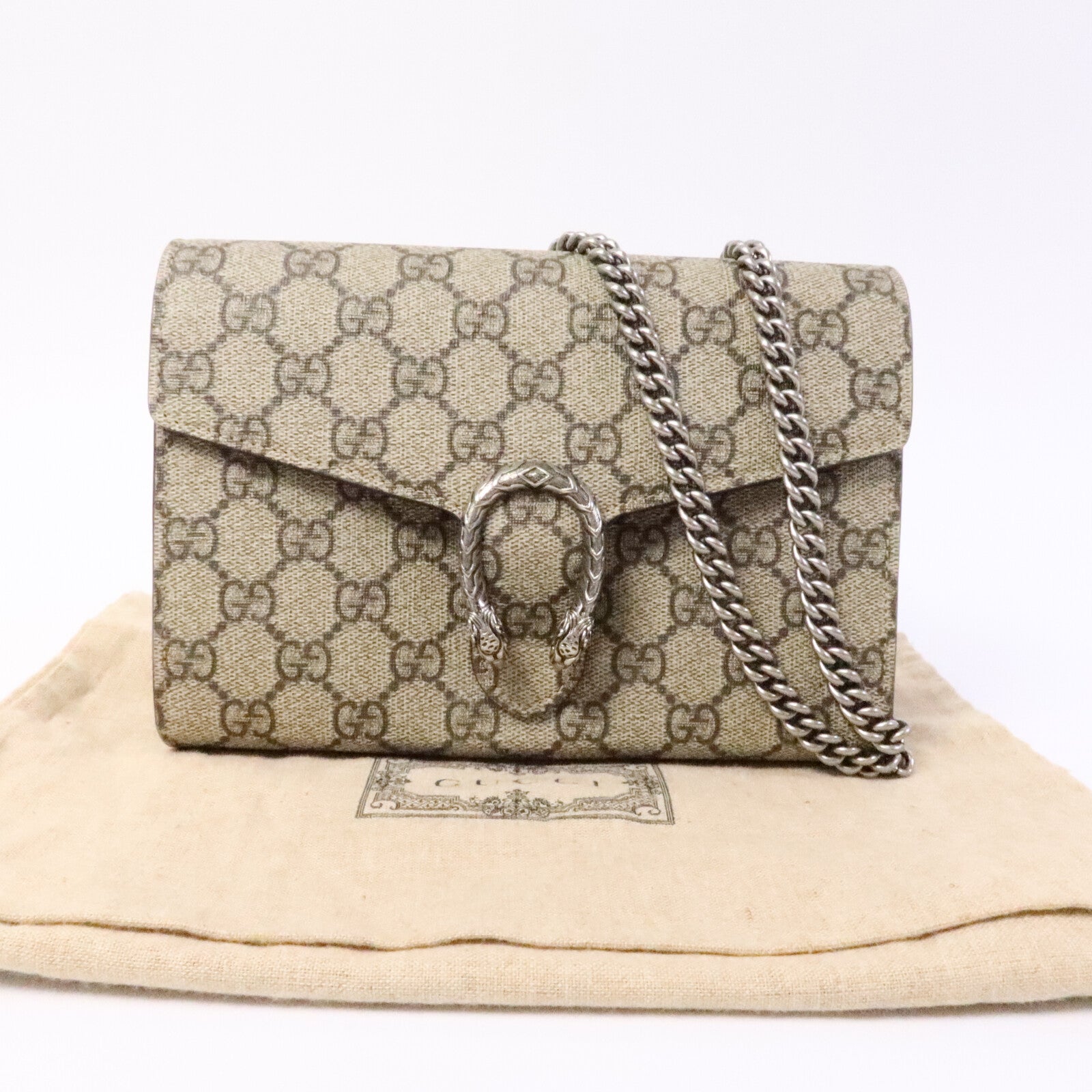 GUCCI 塗層帆布Dionysus Wallet On Chain鏈帶肩背袋
