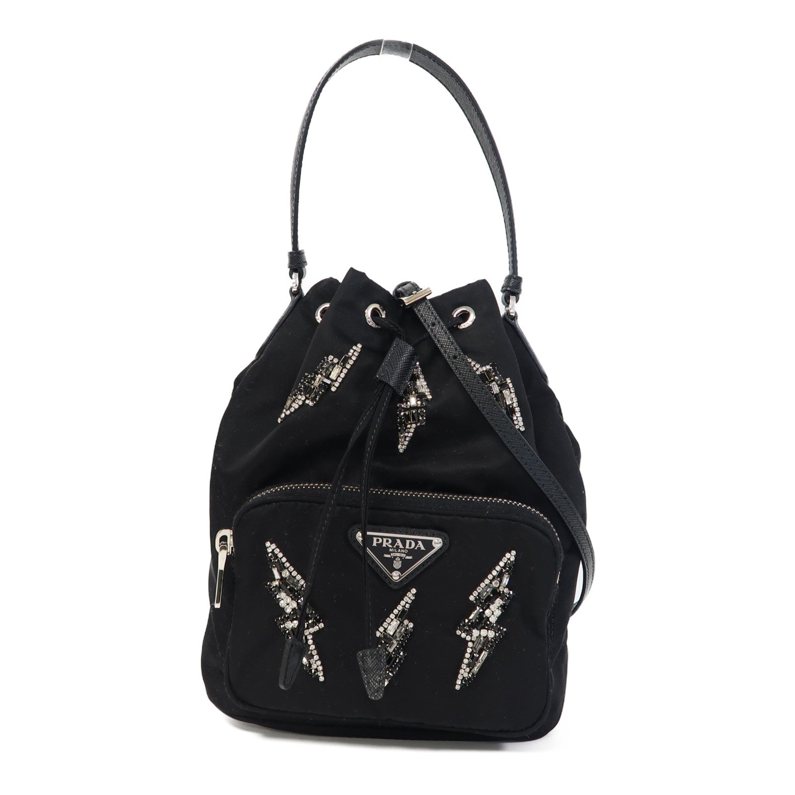 PRADA 尼龍Hand Bag銀扣手挽肩背兩用袋黑色