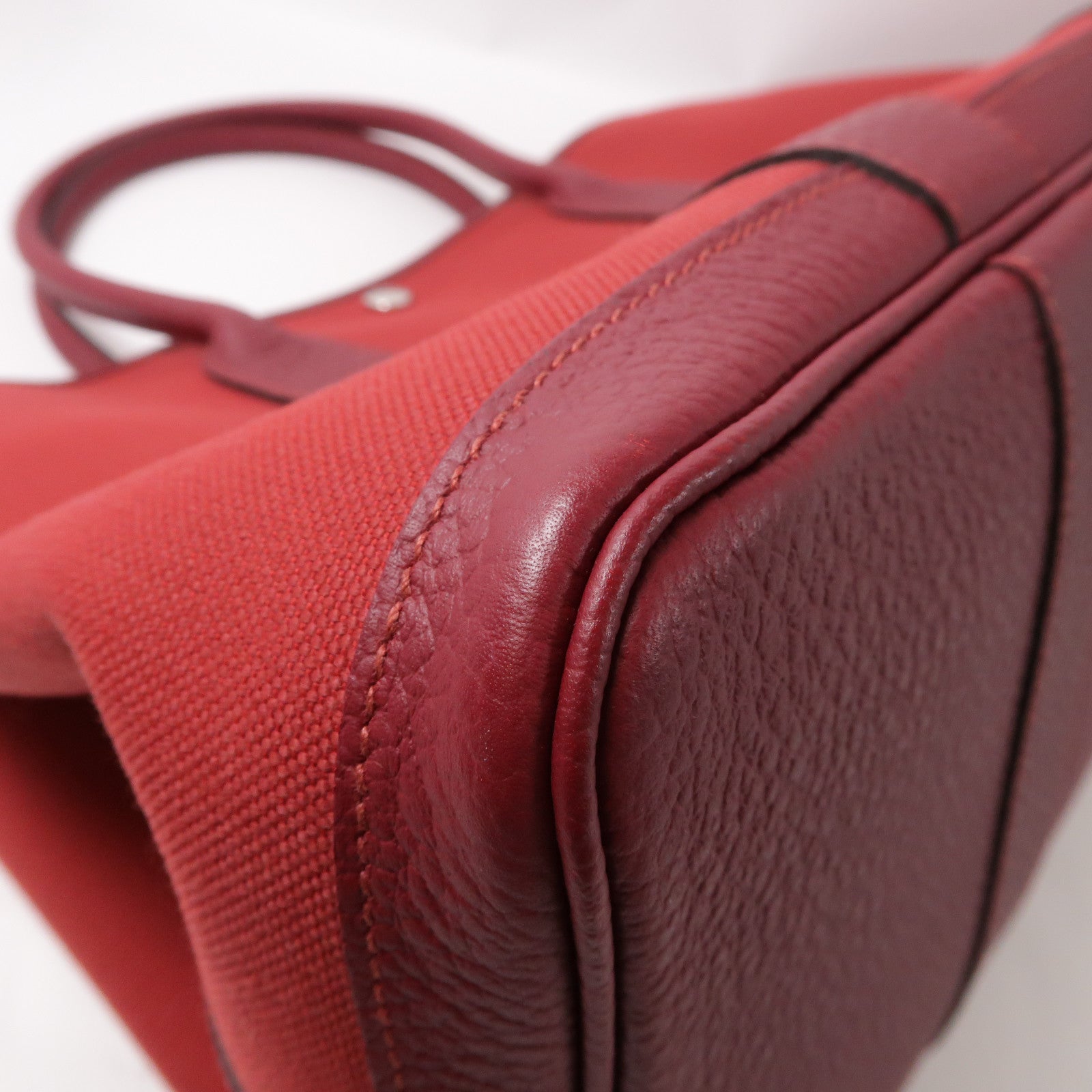 HERMES 帆布Garden Party PM銀扣手挽袋紅色