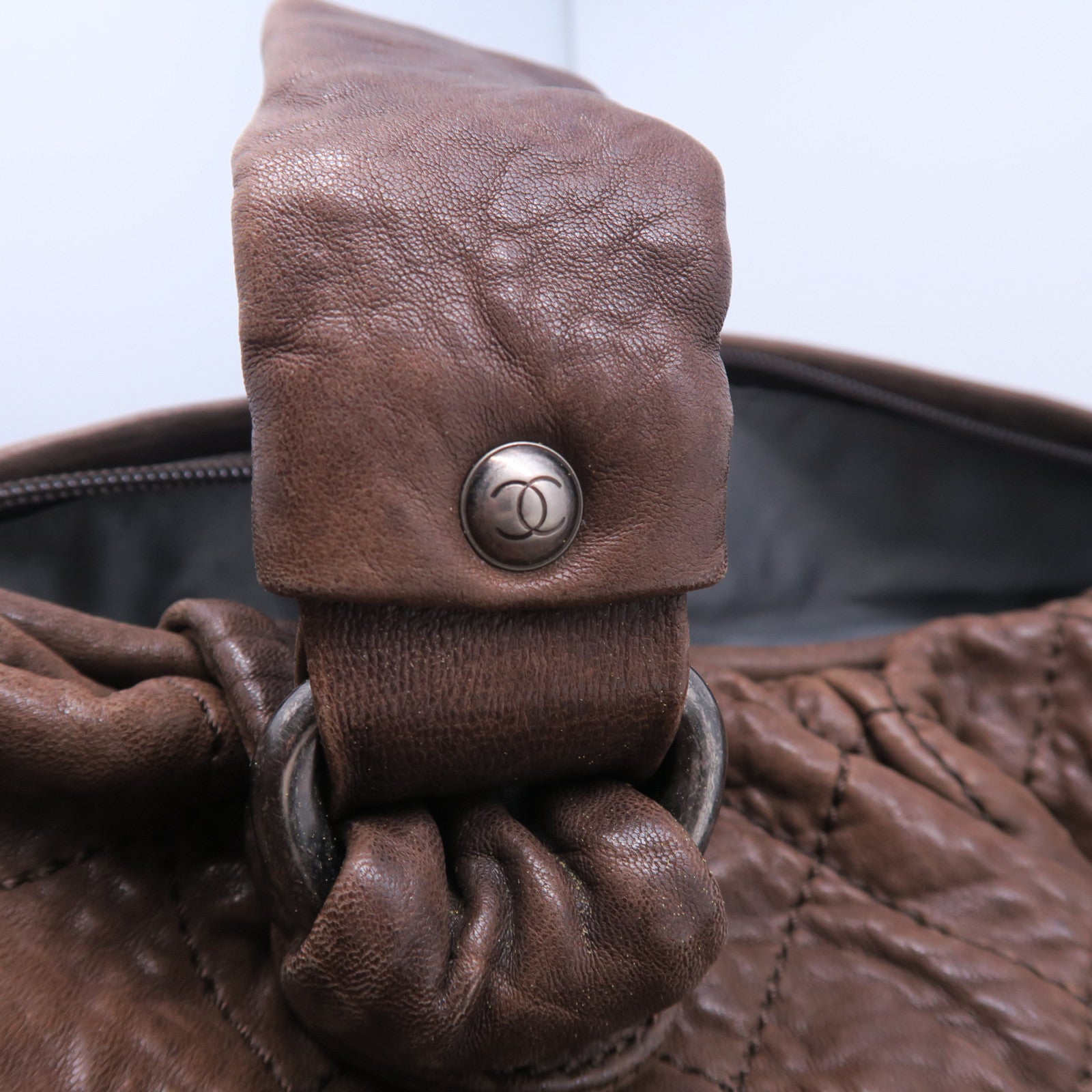 CHANEL 【激減優惠】牛皮皮革Handbag銀扣手挽肩背兩用袋啡色
