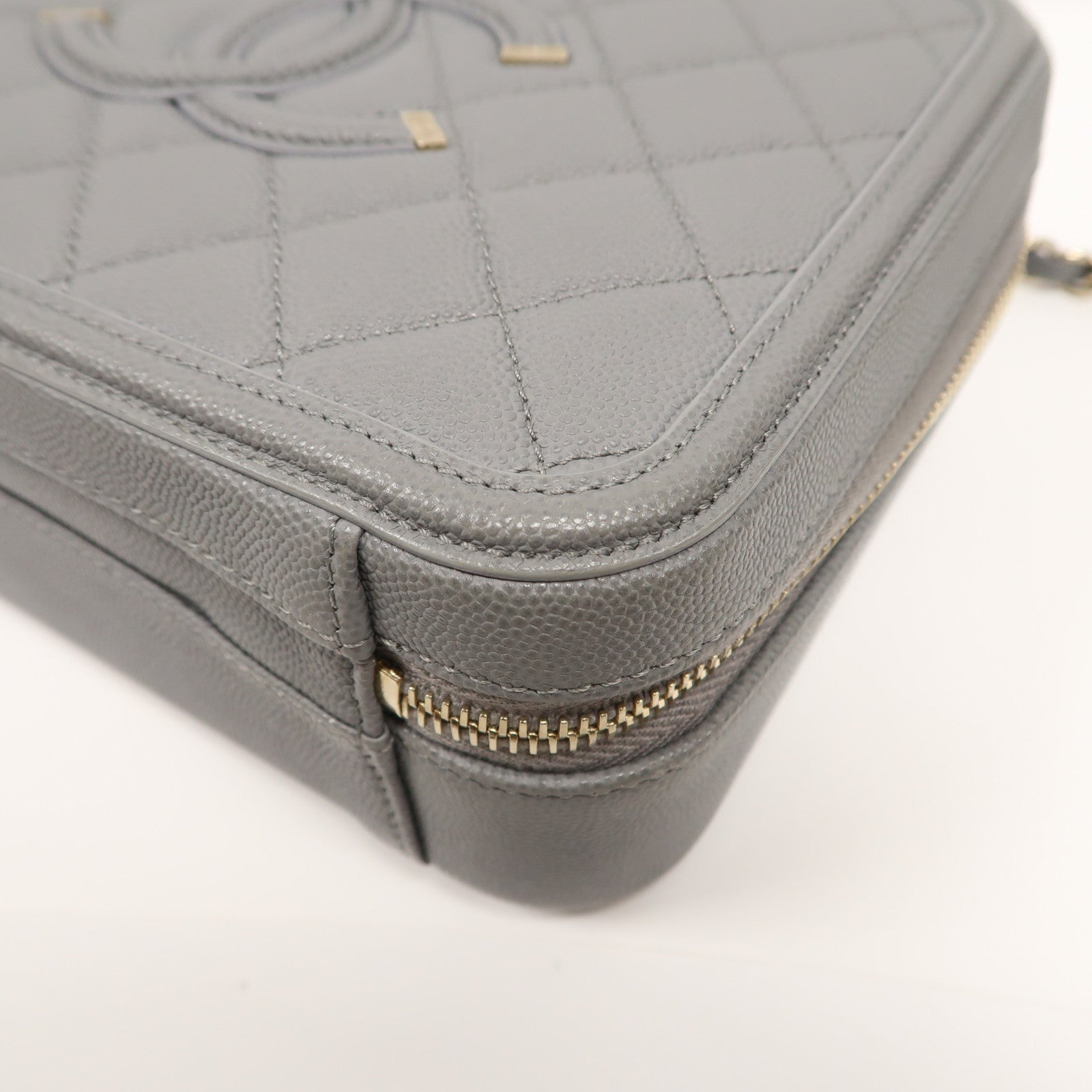 CHANEL 【激減優惠】菱格Caviar皮革Vanity Case金扣手挽肩背兩用袋灰色