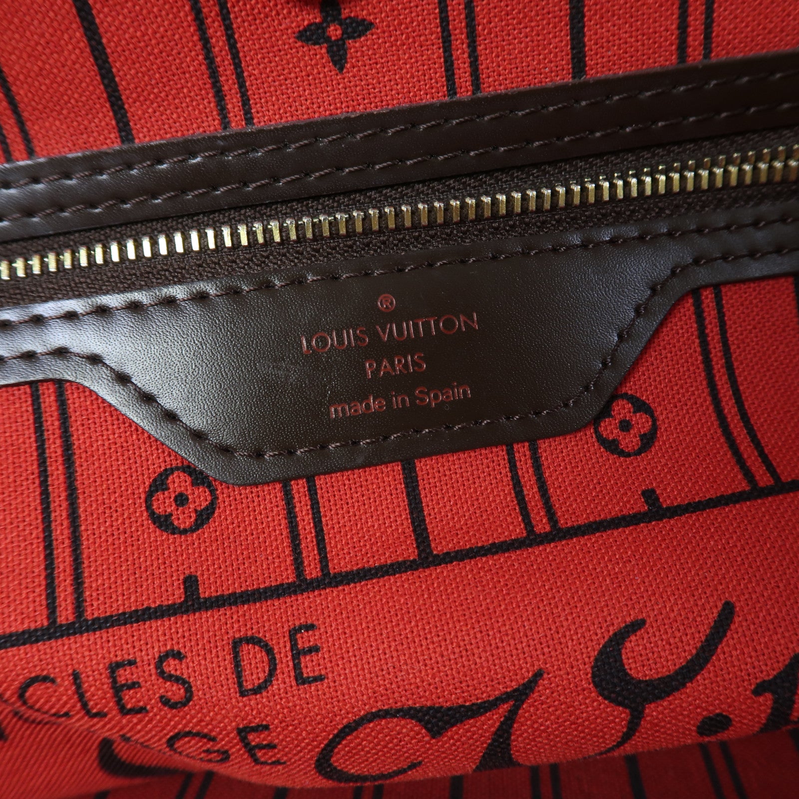 LOUIS VUITTON Damier Ebene Neverfull MM金扣肩背袋啡色