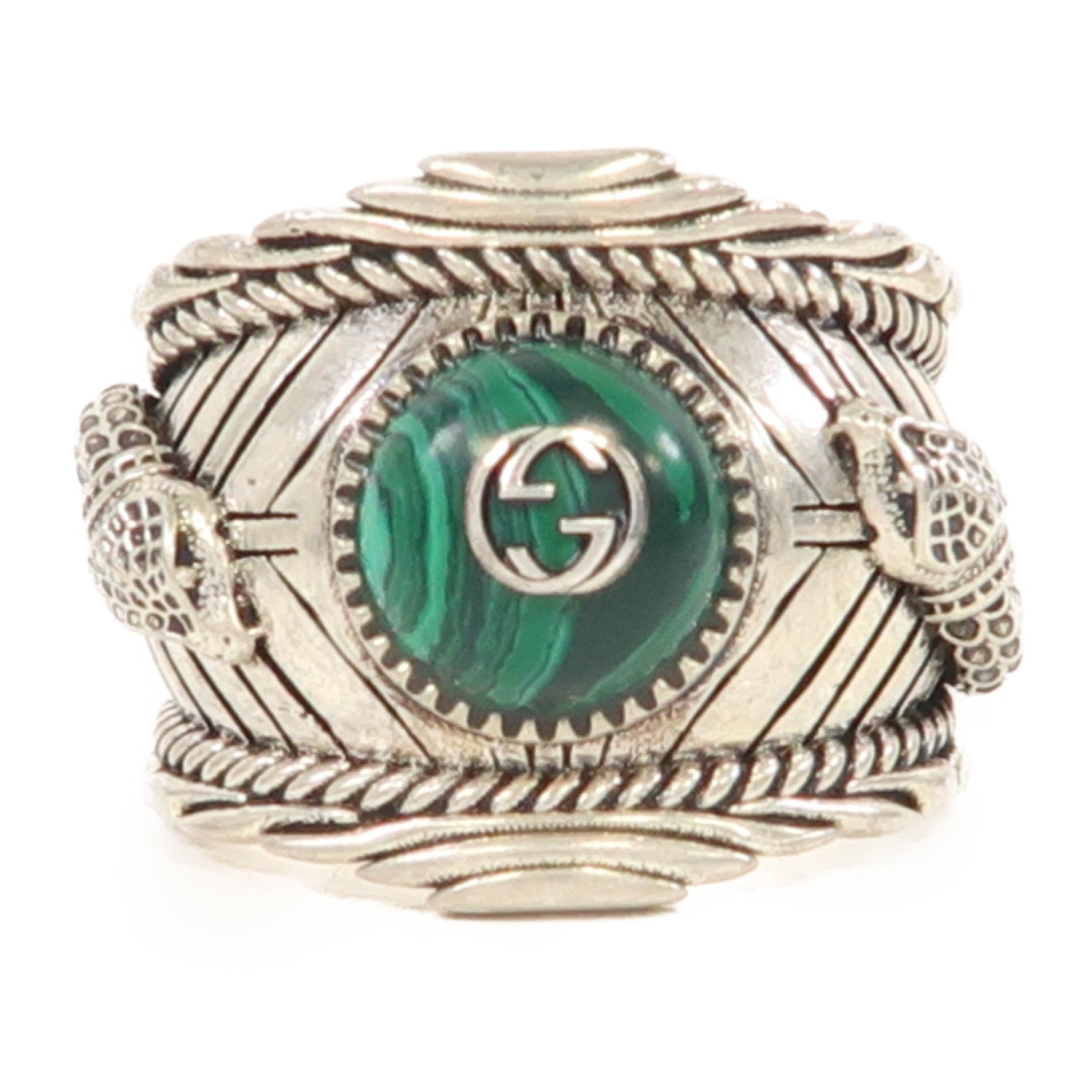 GUCCI 925純銀Garden Snake Ring戒指銀色/綠色US#10