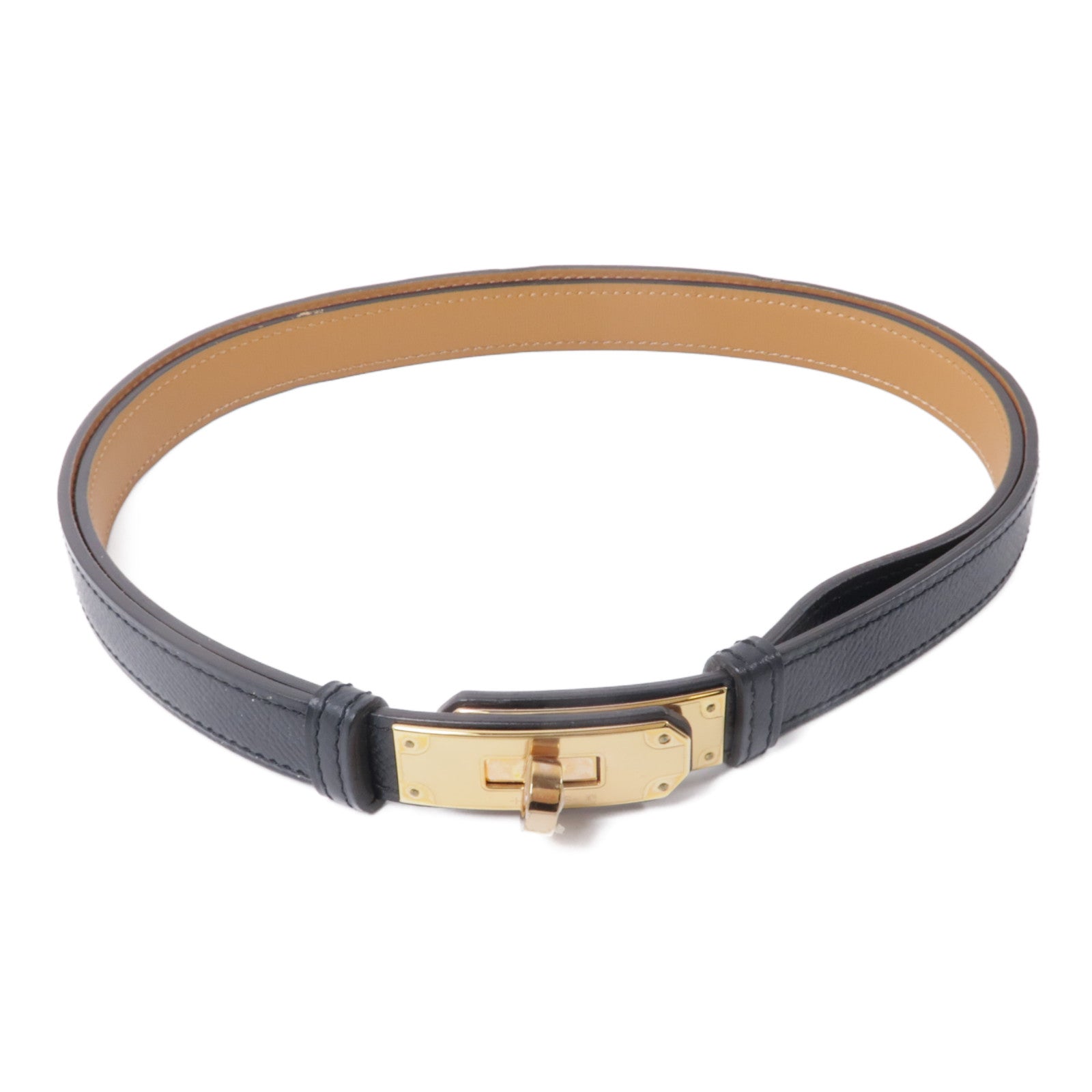 HERMES Epsom皮革Kelly Belt金扣皮帶Noir黑色