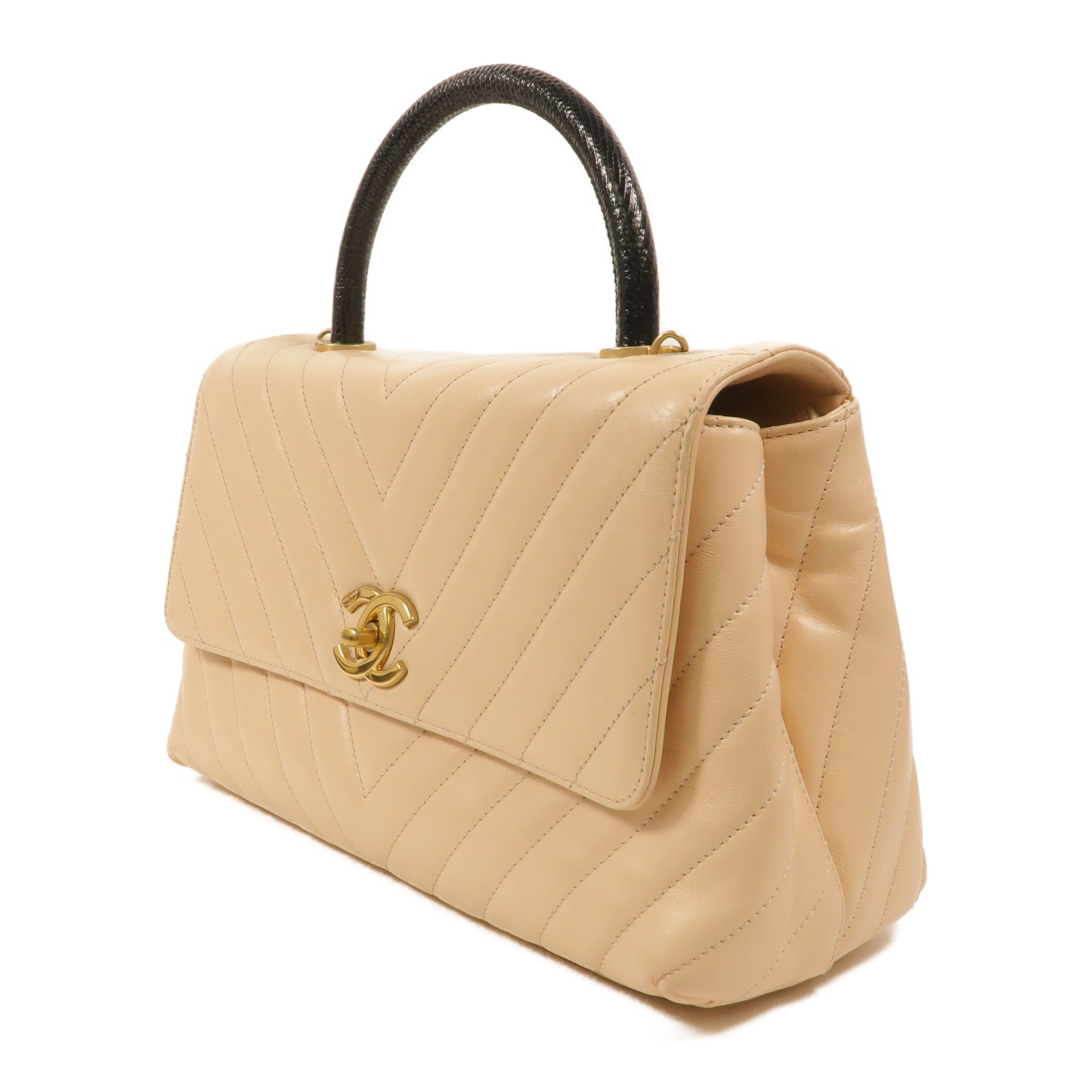 CHANEL 牛皮皮革Coco Handle Flap Bag鏈帶手挽肩背兩用袋