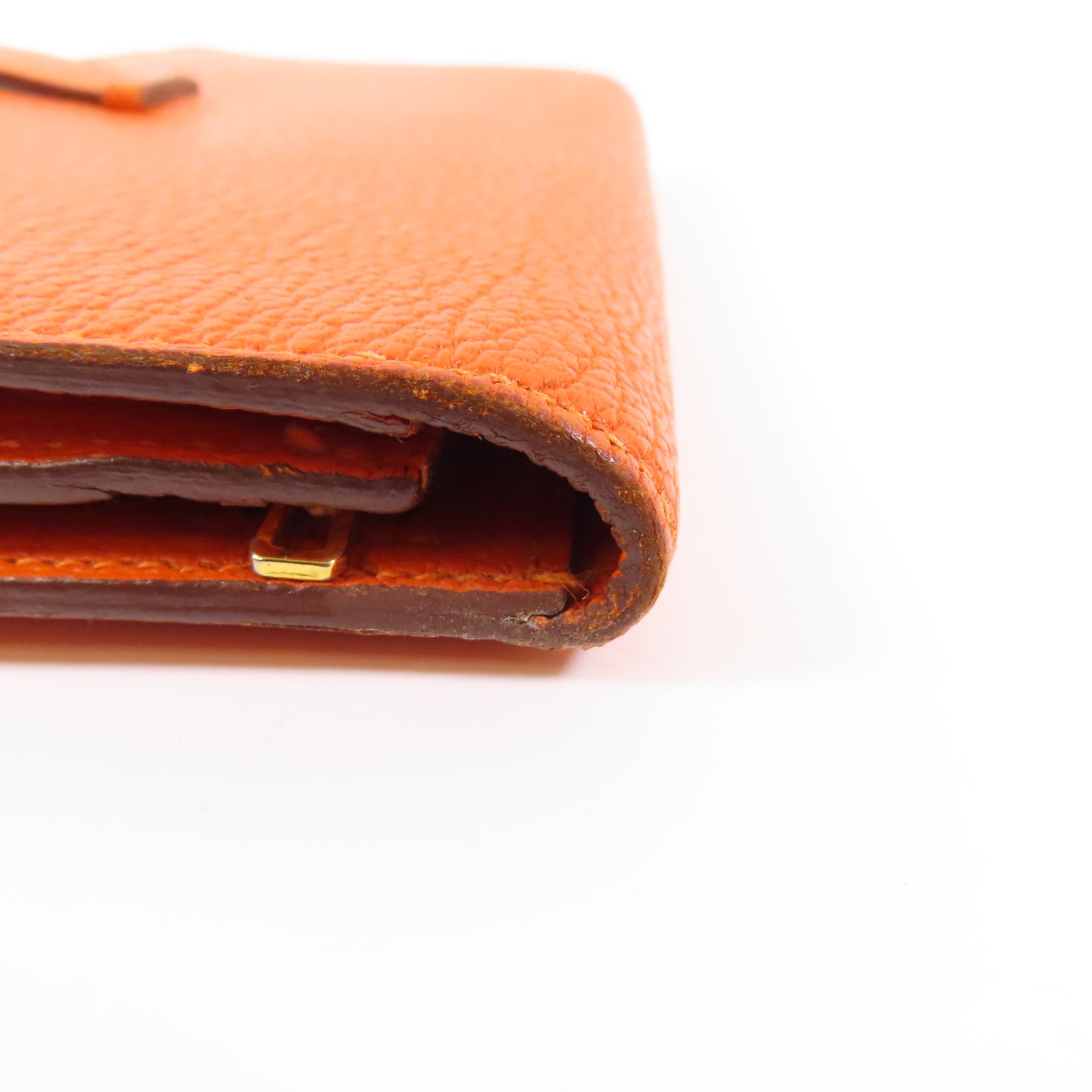 HERMES 【激減優惠】Chevre皮革Bearn金扣長錢包93 Orange