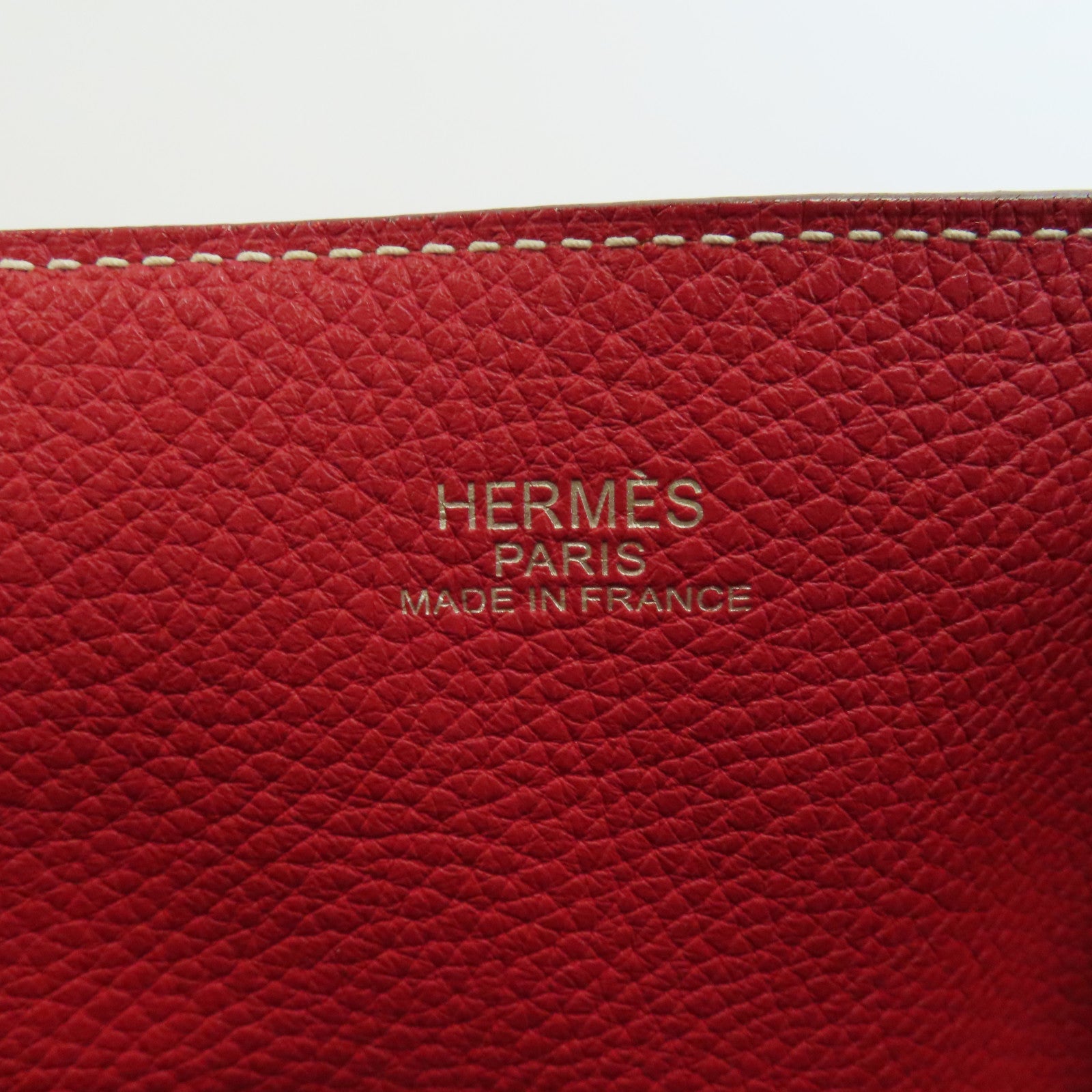 HERMES Clemence皮革Double Sens手挽袋Crevette/淺橙色/Rouge Casaque/紅色
