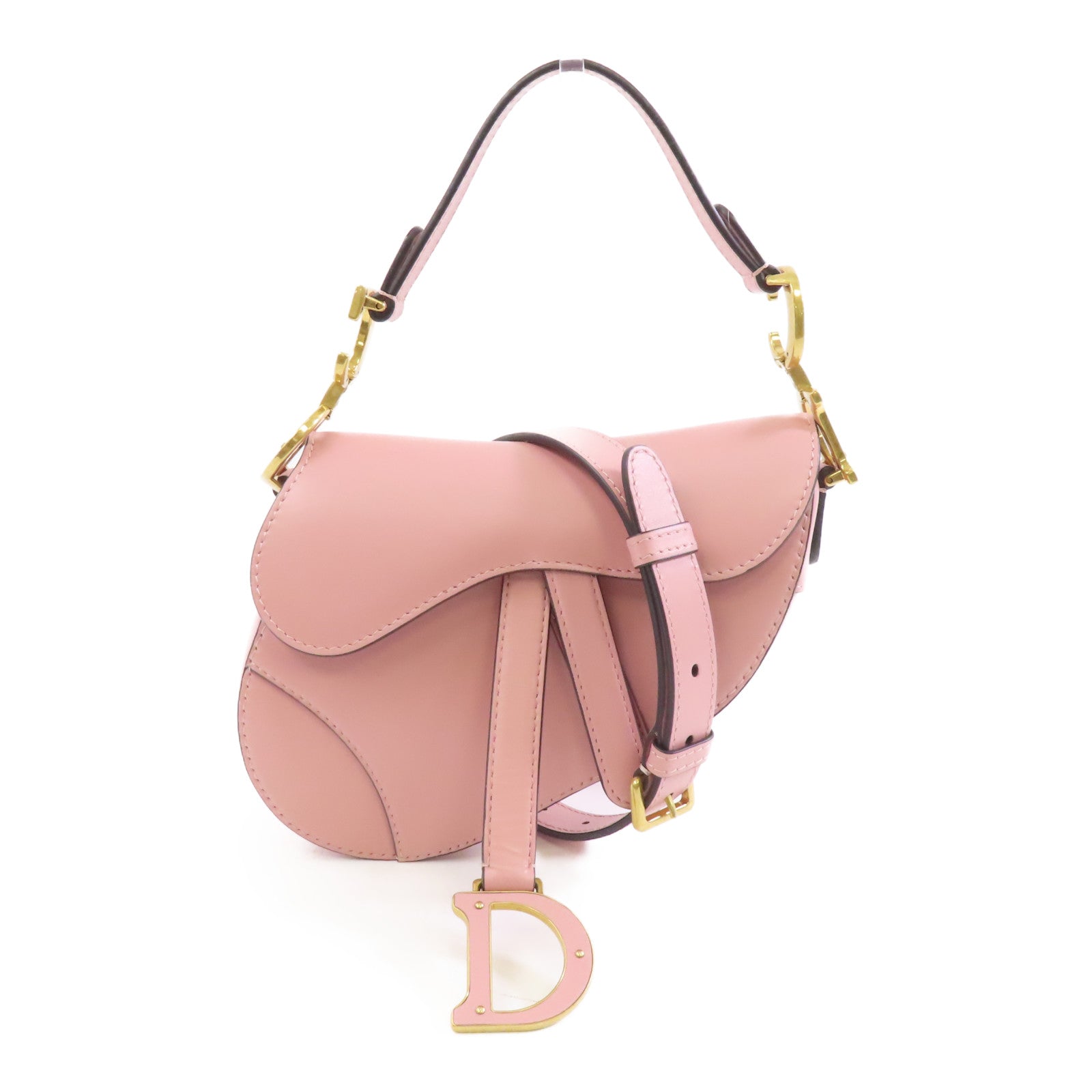 Dior 牛皮皮革Mini Saddle Bag金扣手挽肩背兩用袋粉紅色