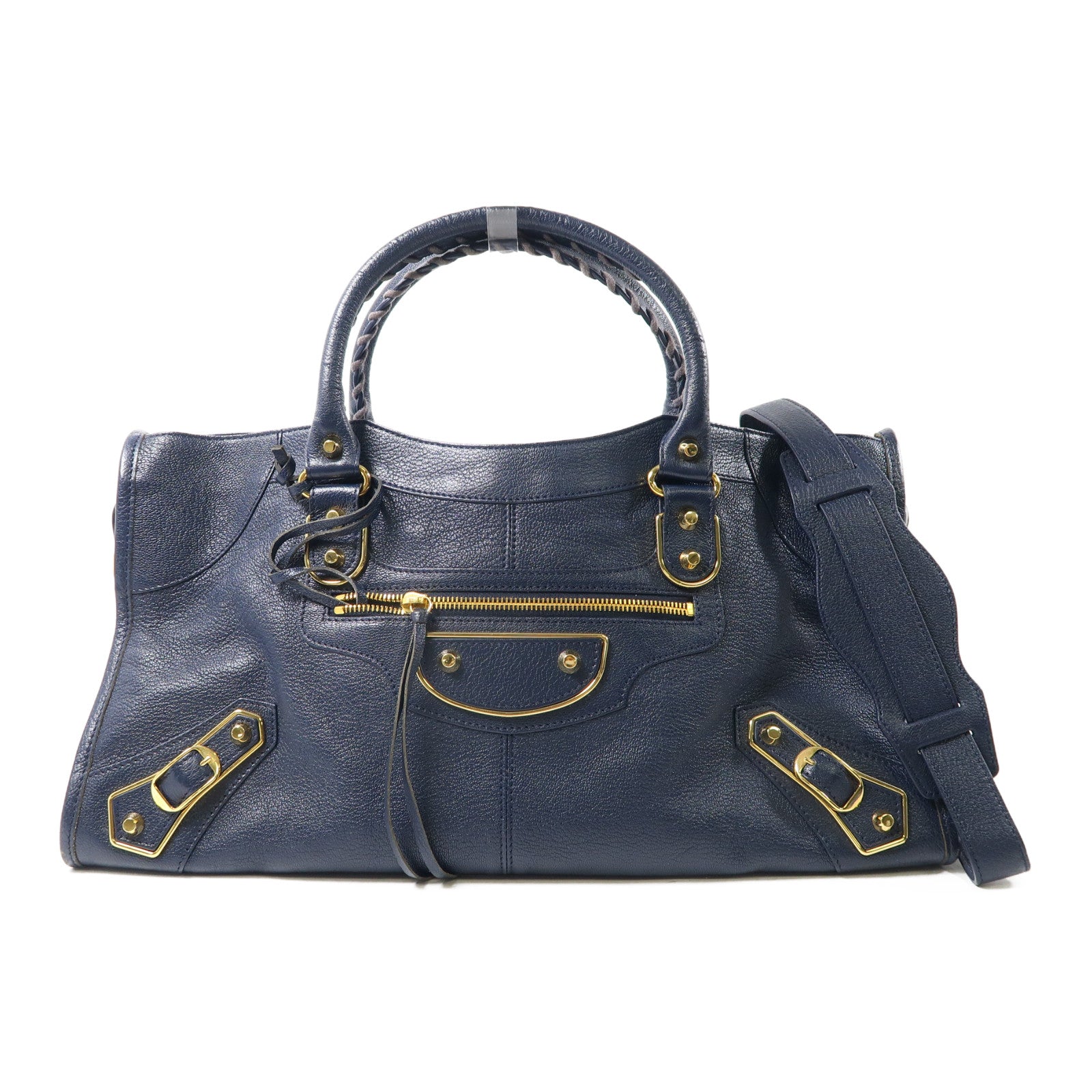 BALENCIAGA 牛皮皮革Part Time金扣手挽肩背兩用袋深藍色
