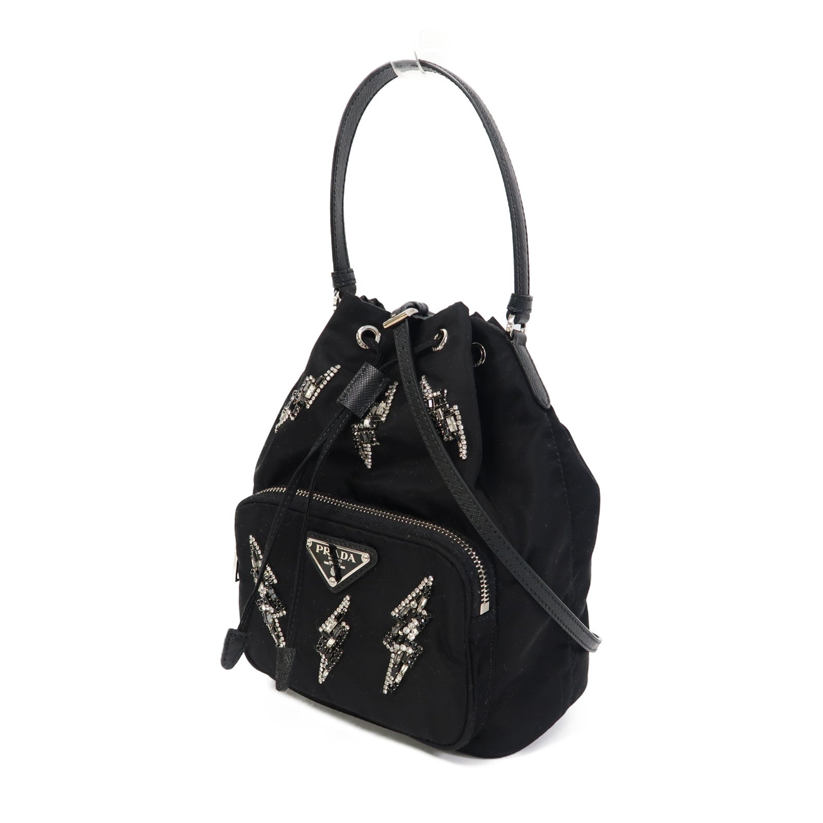 PRADA 尼龍Hand Bag銀扣手挽肩背兩用袋黑色