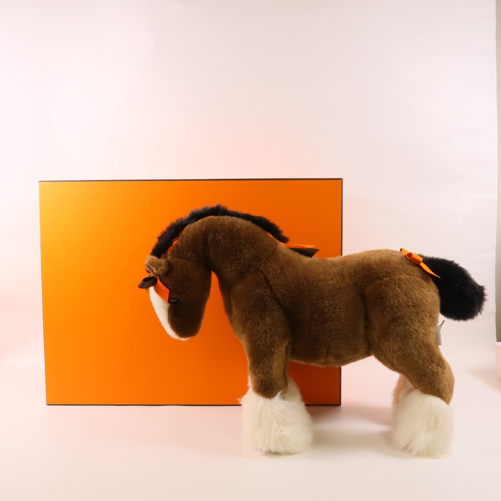HERMES Cheval Hermy GM Plush Toy Polyester Brown/White 
