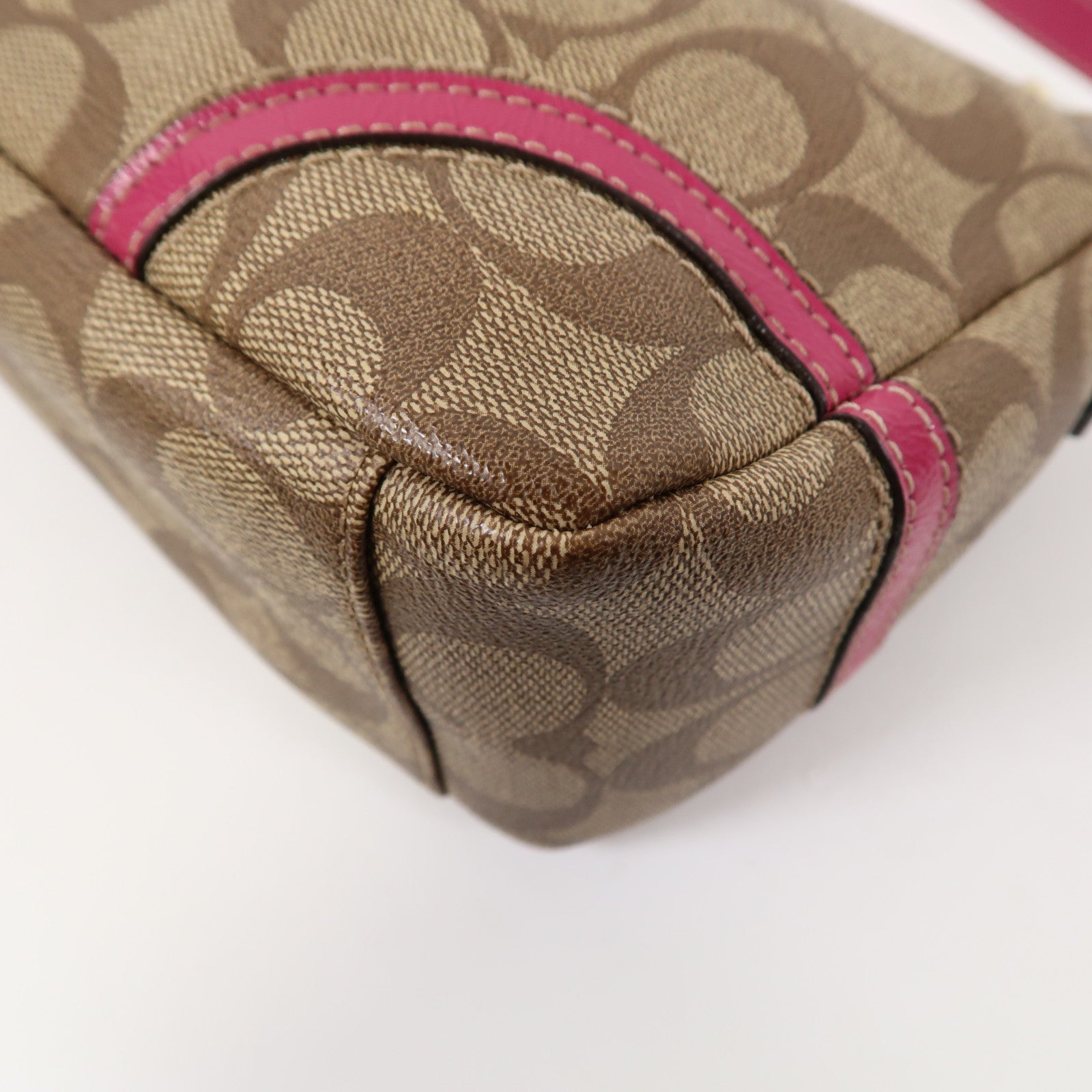 COACH 塗層帆布Shoulder Bag金扣肩背袋啡色/粉紅色