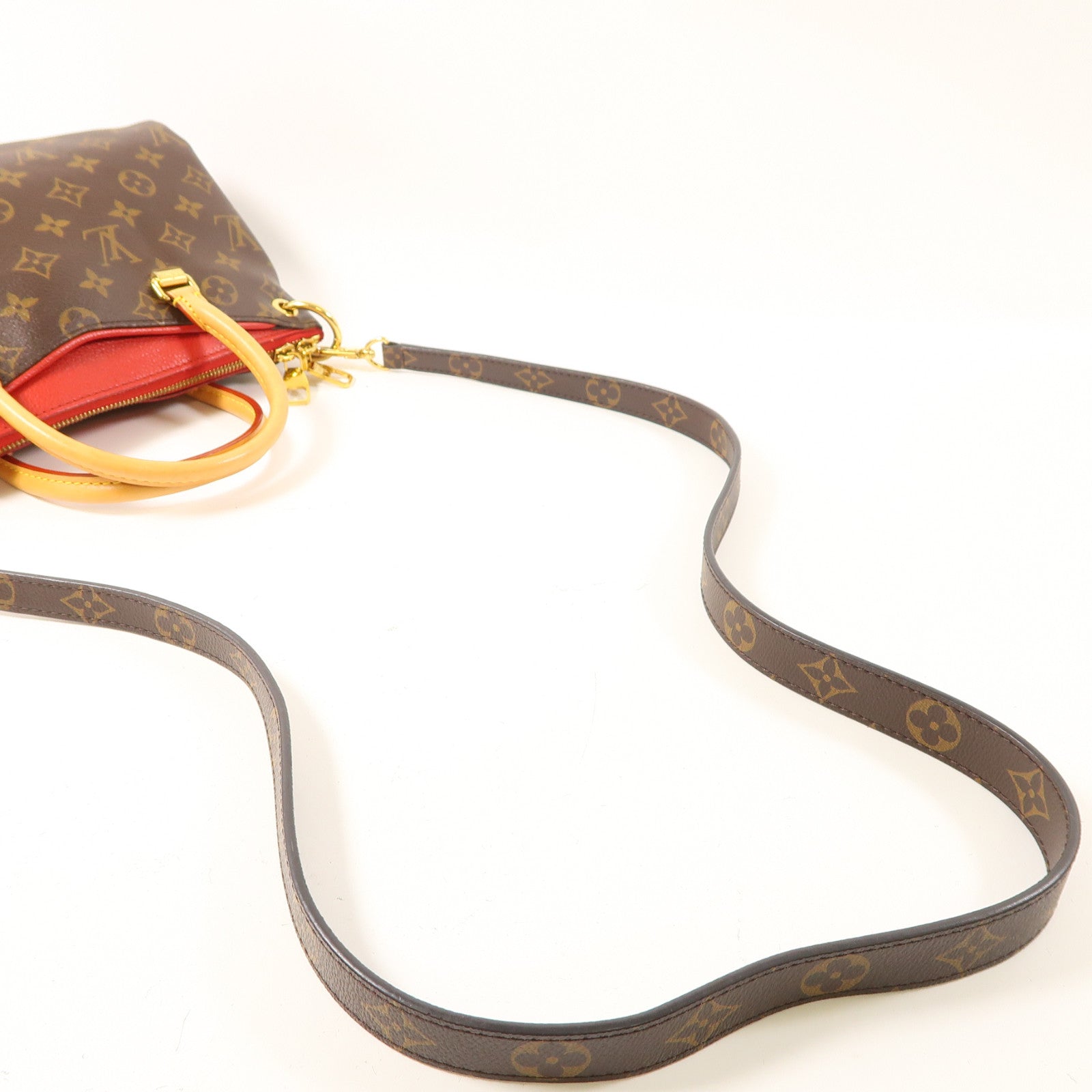 LOUIS VUITTON Monogram Pallas BB金扣手挽肩背兩用袋啡色/紅色