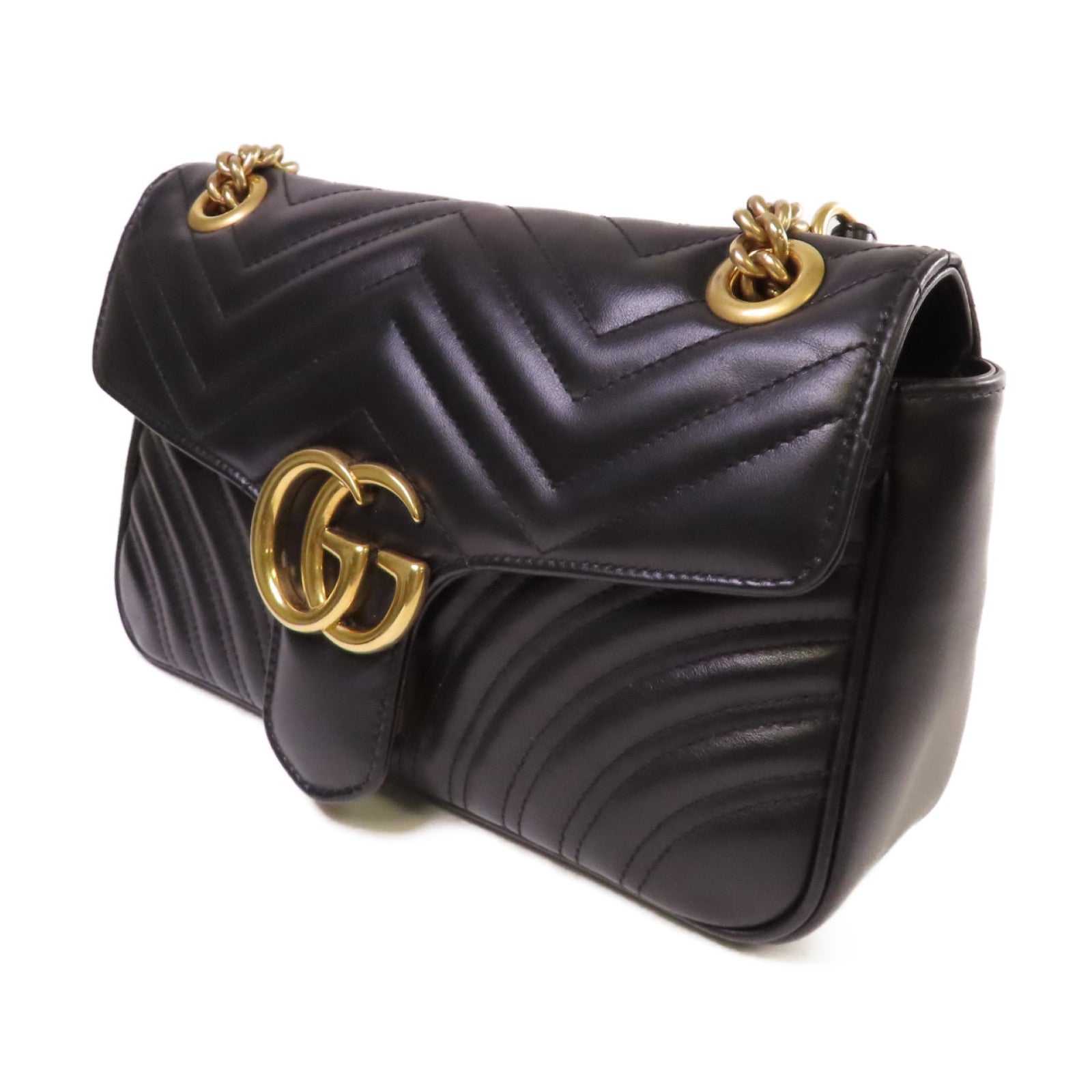 GUCCI 牛皮皮革GG Marmont Small Shoulder Bag金扣鏈帶肩背袋黑色