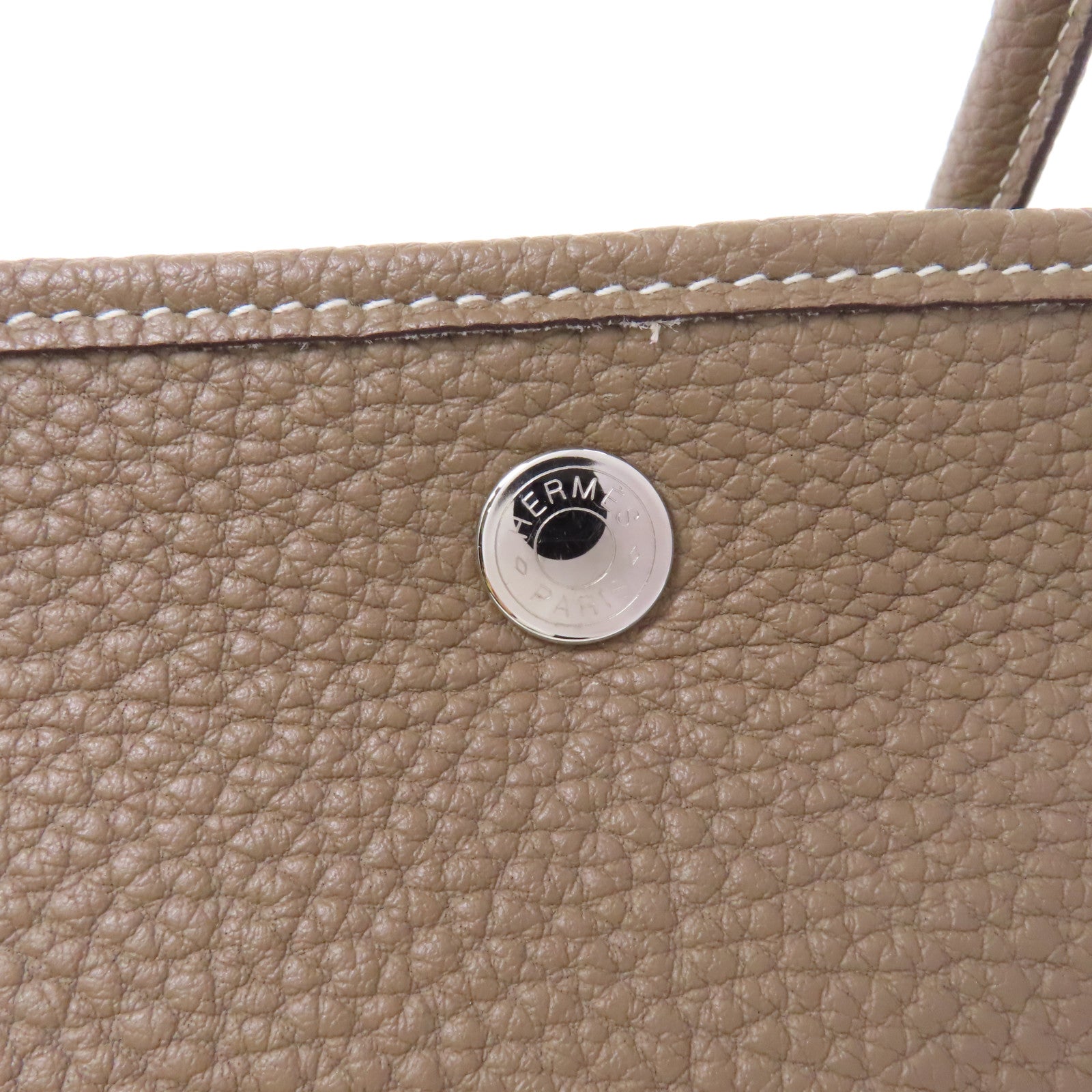 HERMES Clemence皮革GardenParty PM銀扣手挽袋Etoupe/米灰色