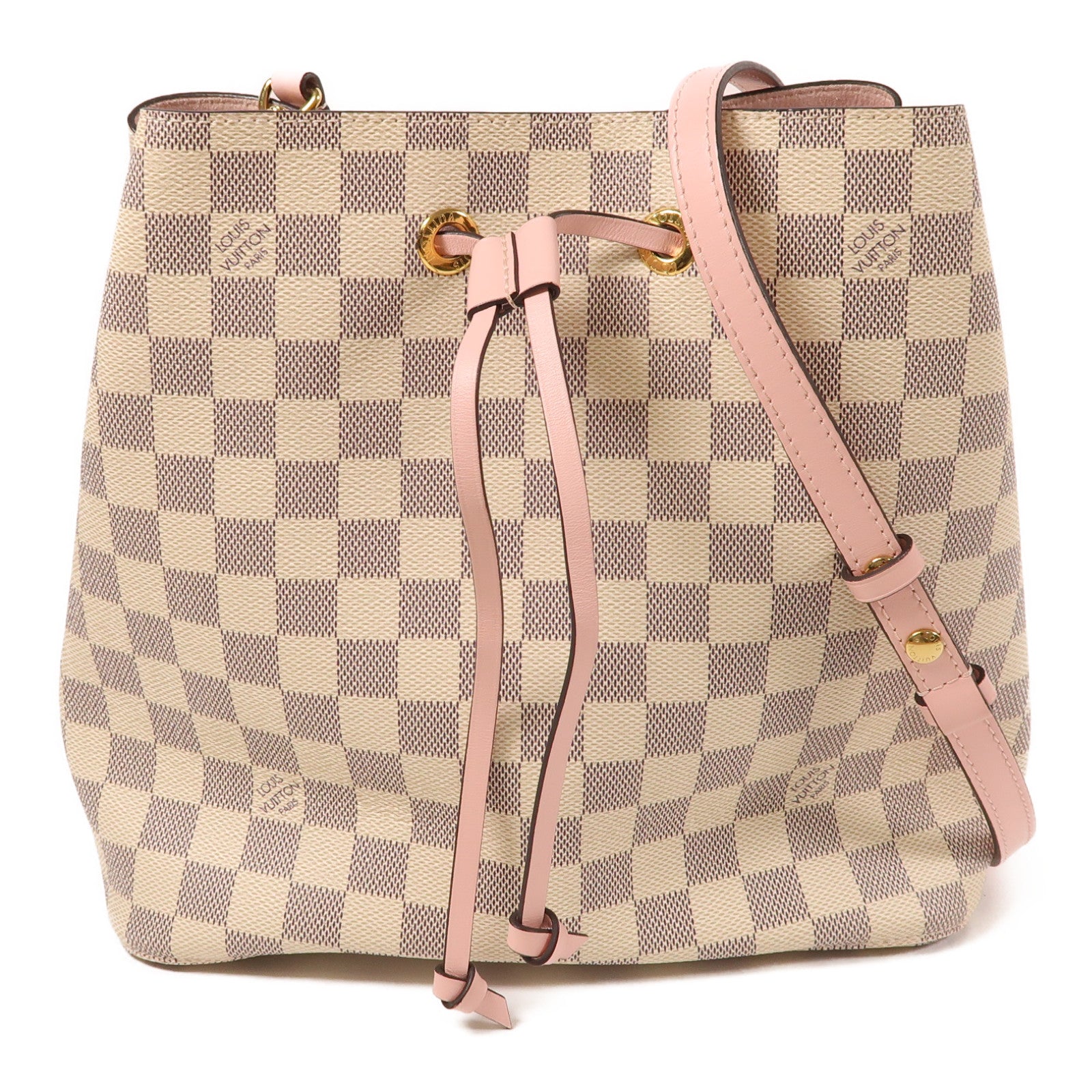 LOUIS VUITTON Damier Azur Neo Noe金扣肩背袋白色/粉紅色