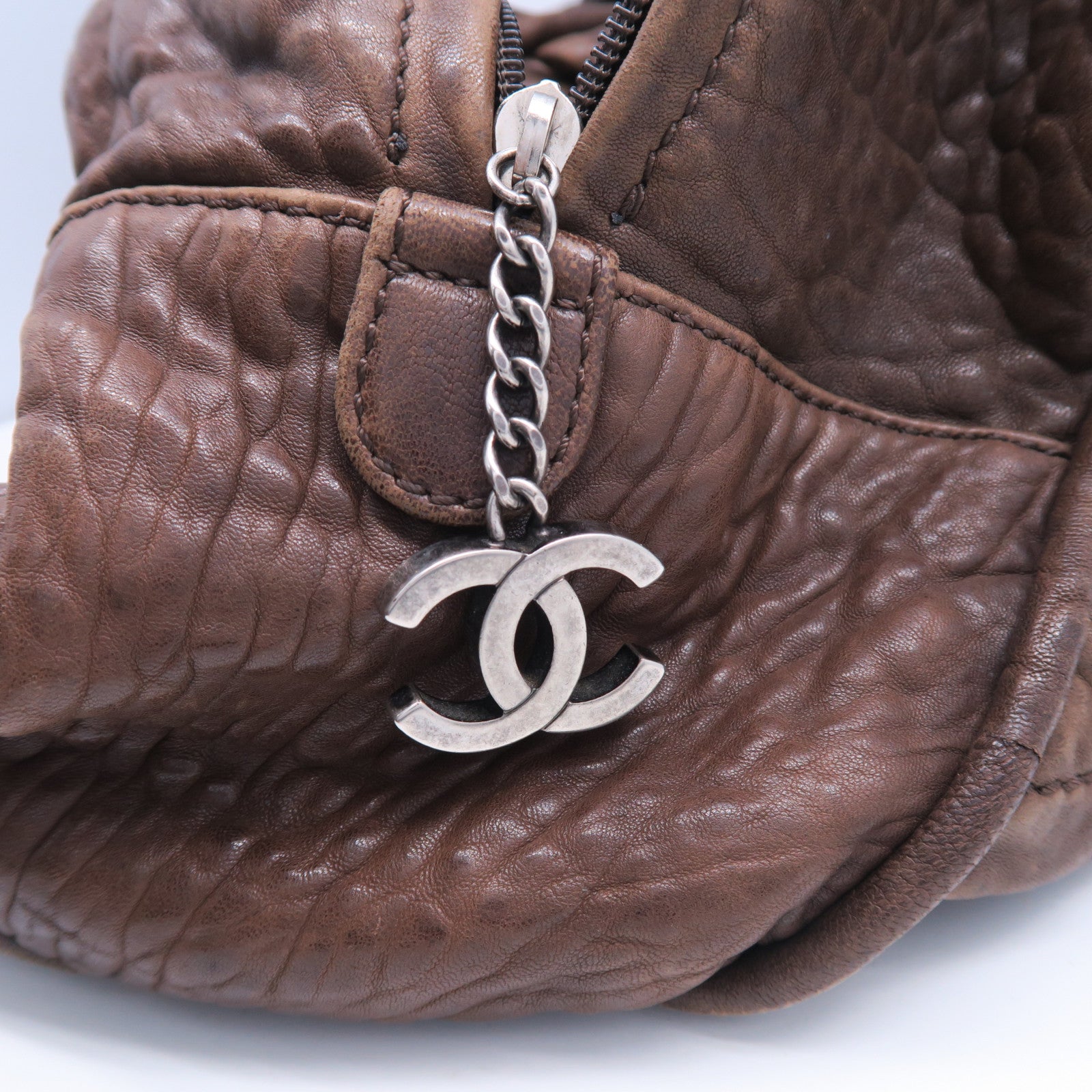 CHANEL 【激減優惠】牛皮皮革Handbag銀扣手挽肩背兩用袋啡色