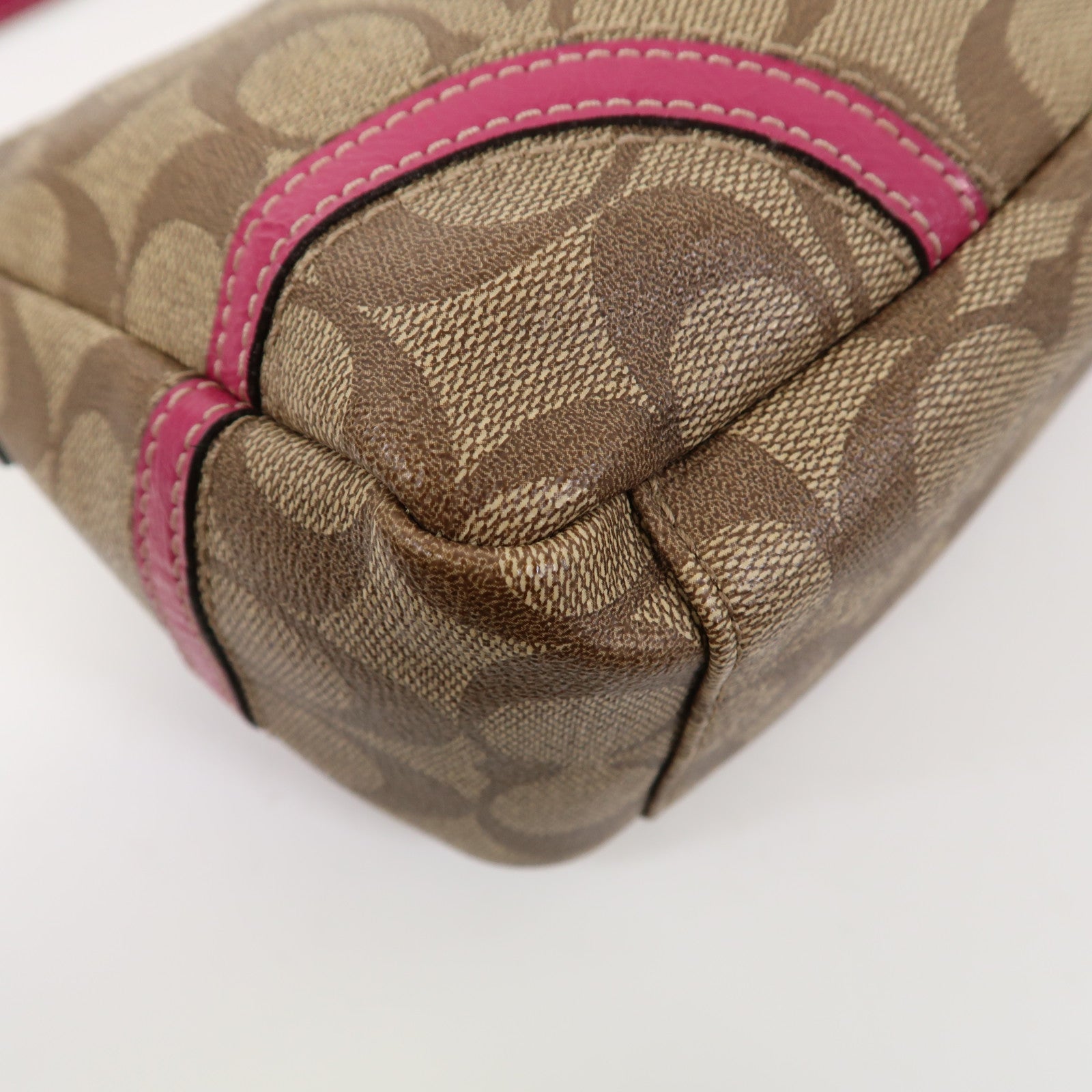 COACH 塗層帆布Shoulder Bag金扣肩背袋啡色/粉紅色
