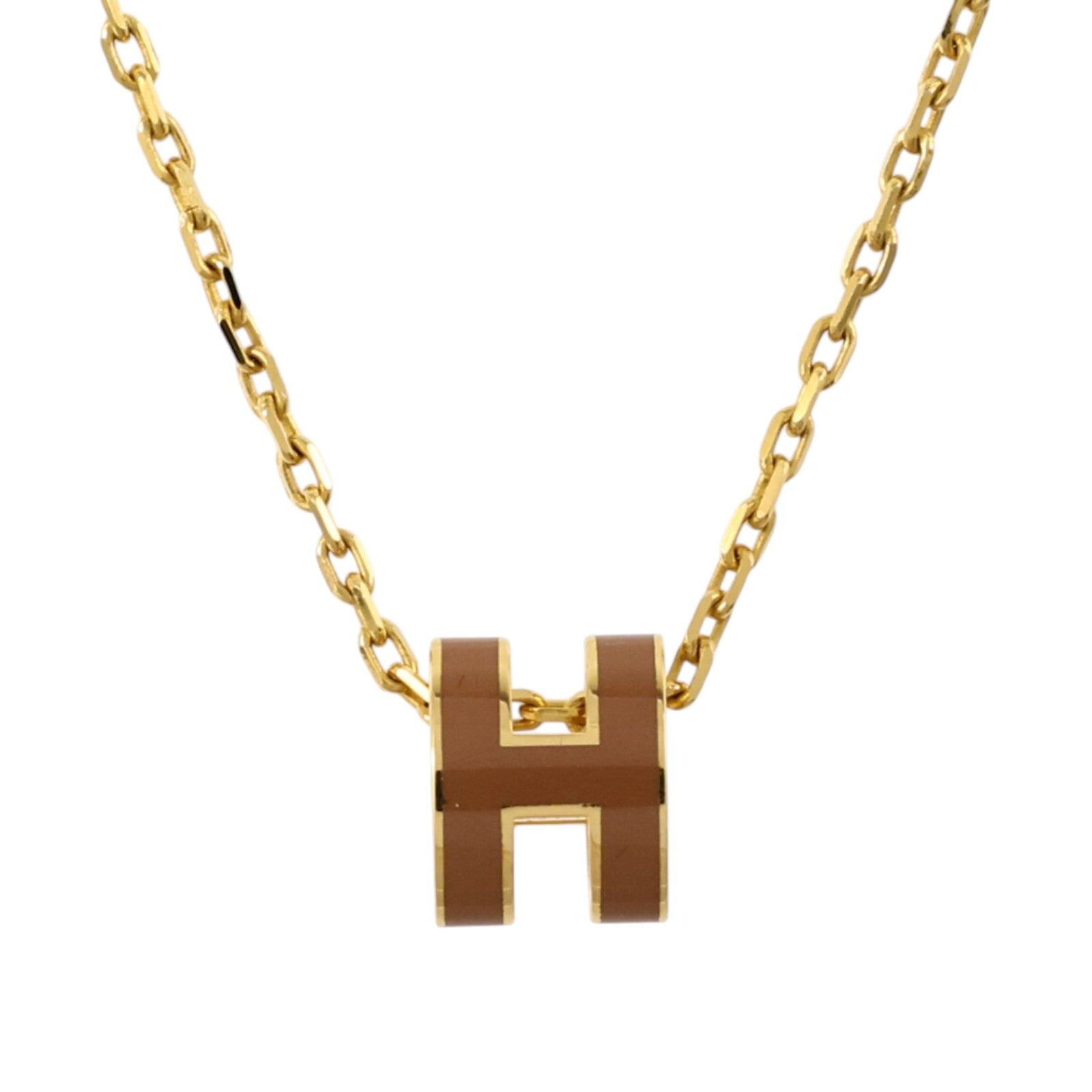 HERMES 金屬/琺瑯Mini Pop H項鏈Marron Glace