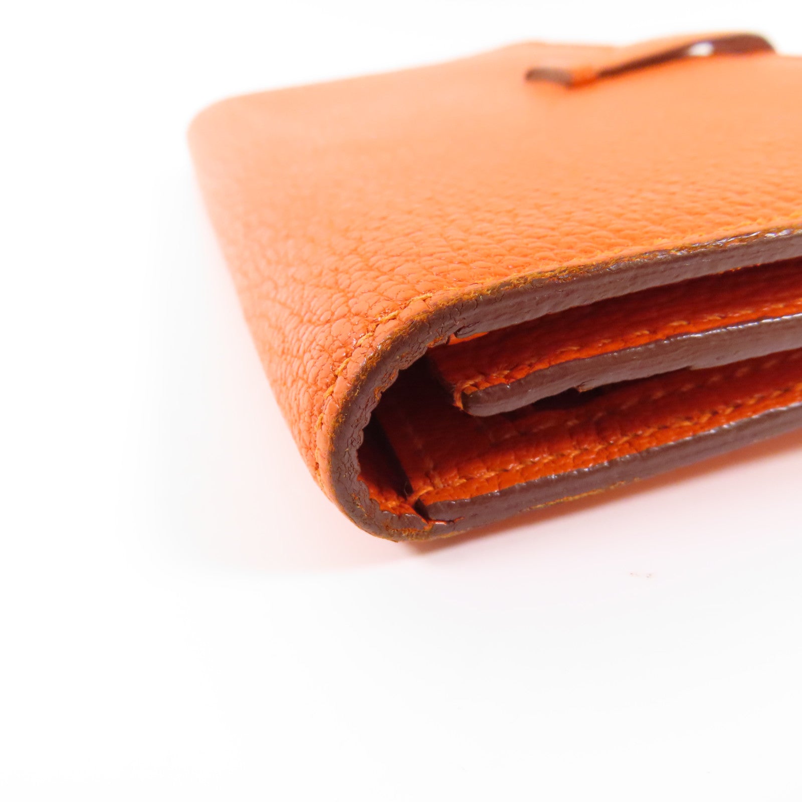 HERMES 【激減優惠】Chevre皮革Bearn金扣長錢包93 Orange