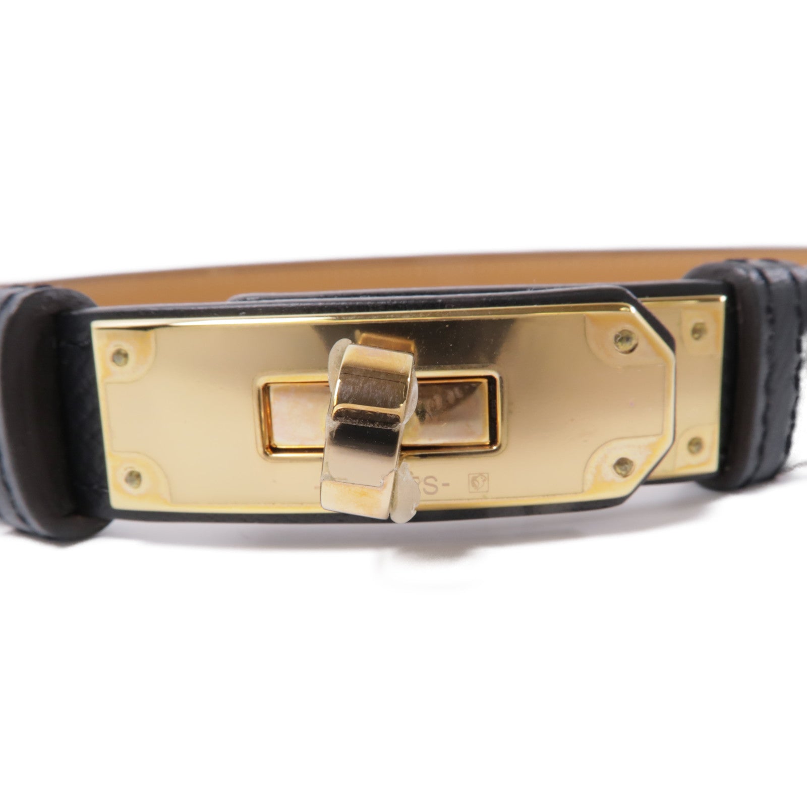 HERMES Epsom皮革Kelly Belt金扣皮帶Noir黑色