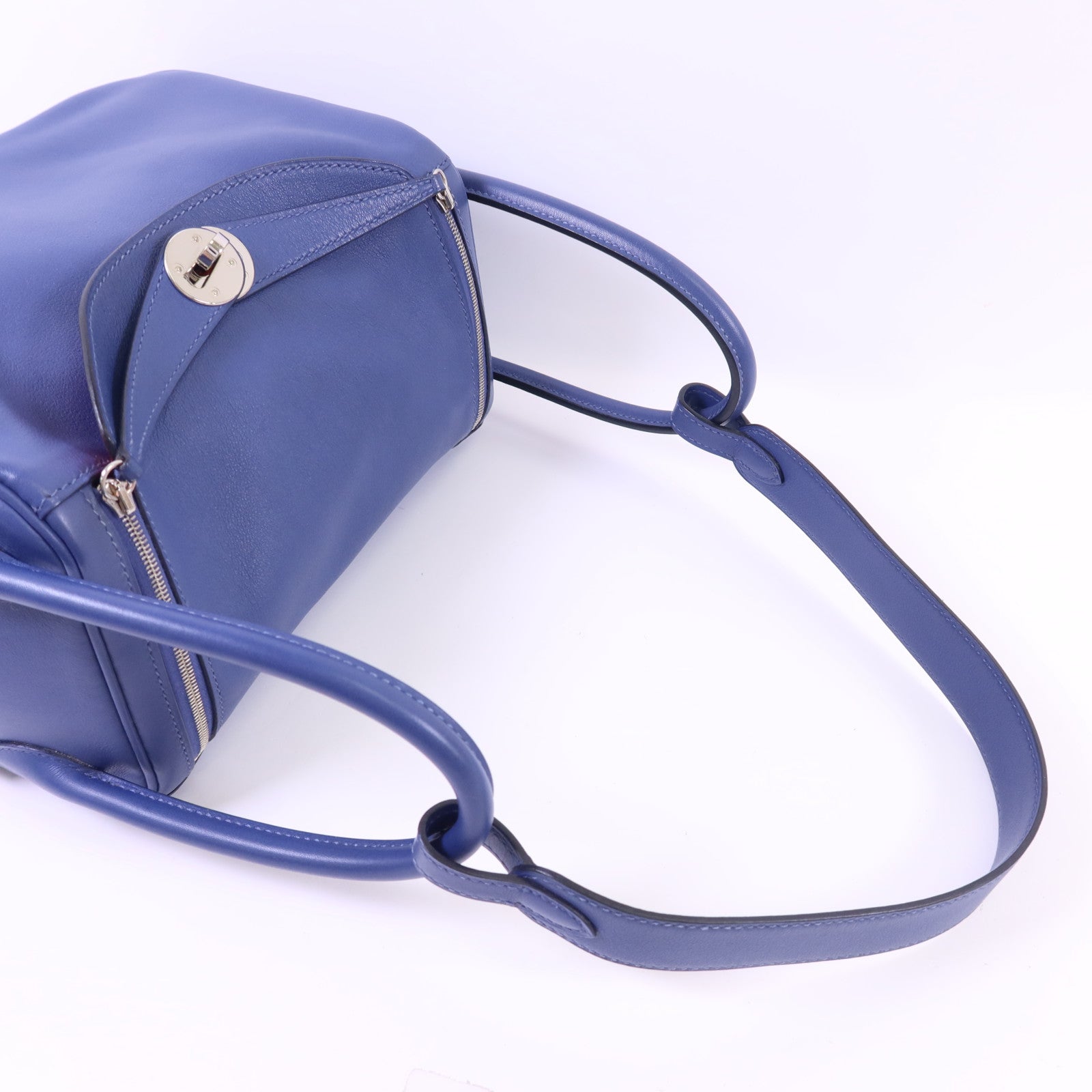 HERMES Swift皮革Lindy 26銀扣手挽肩背兩用袋Bleu Brighton