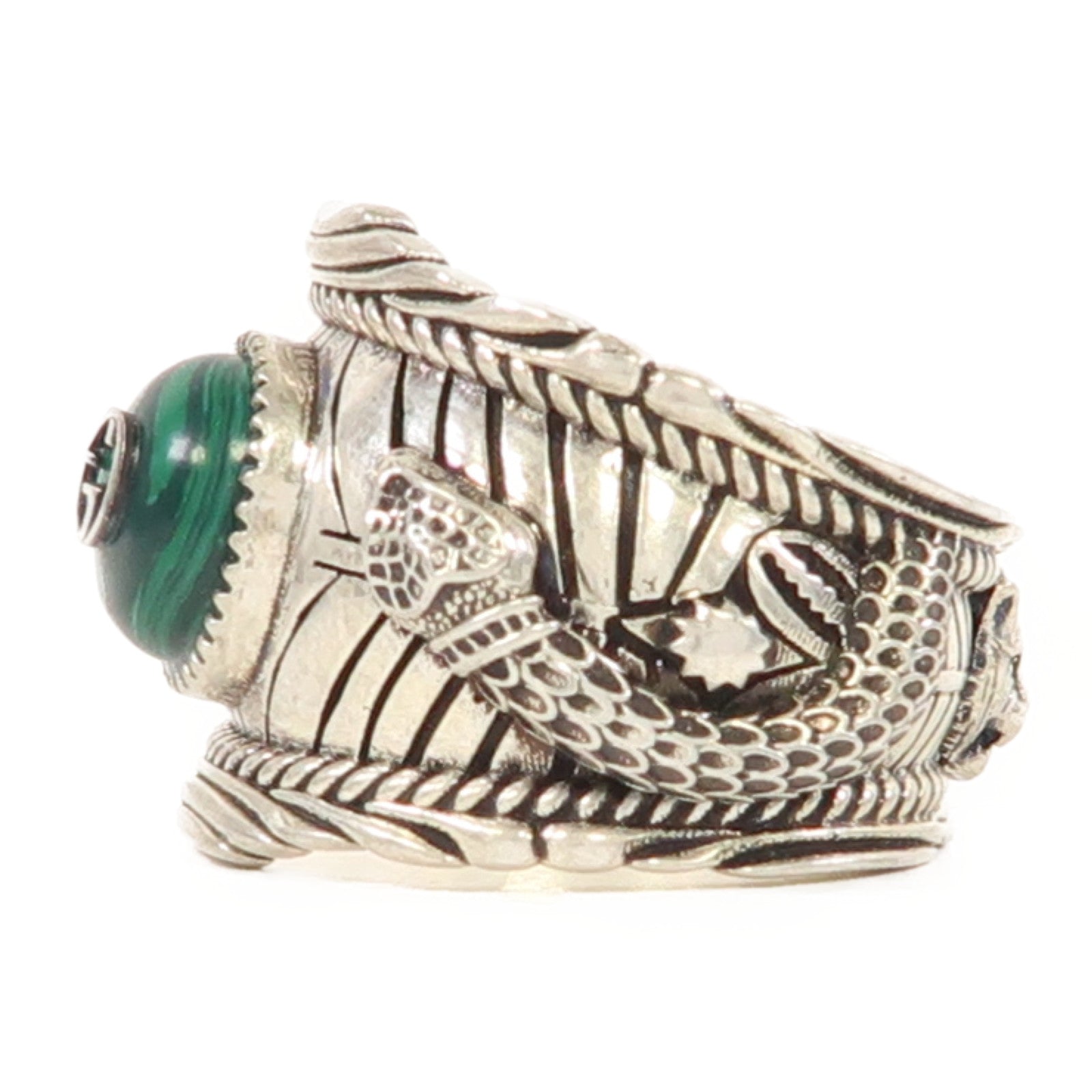 GUCCI 925純銀Garden Snake Ring戒指銀色/綠色US#10