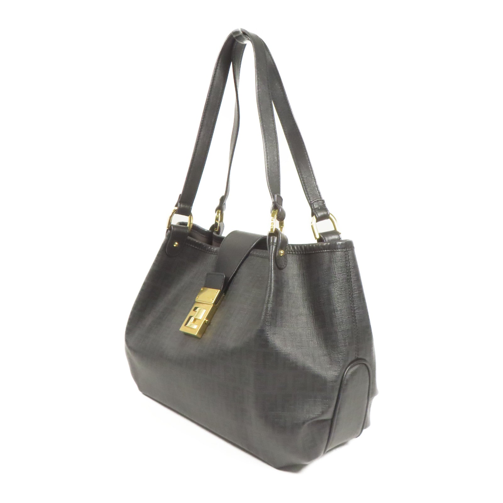 FENDI 塗層帆布Shoulder Bag金扣肩背袋