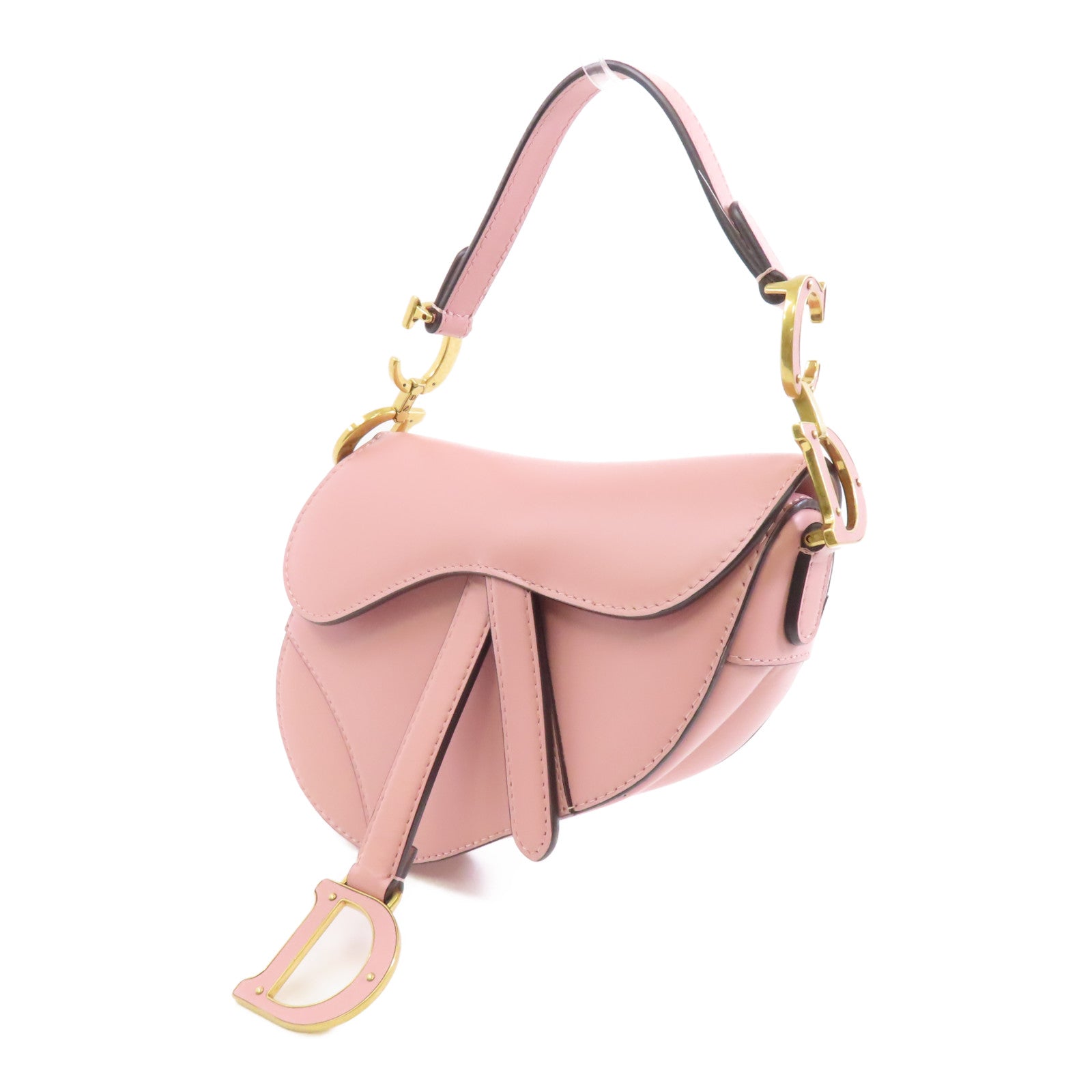 Dior 牛皮皮革Mini Saddle Bag金扣手挽肩背兩用袋粉紅色