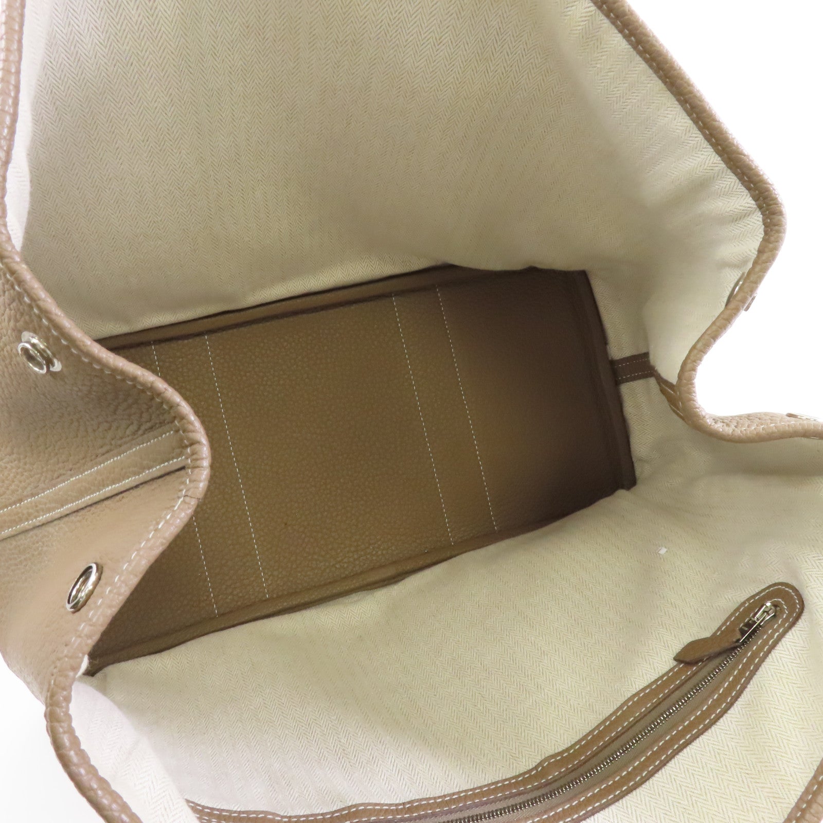 HERMES Clemence皮革GardenParty PM銀扣手挽袋Etoupe/米灰色