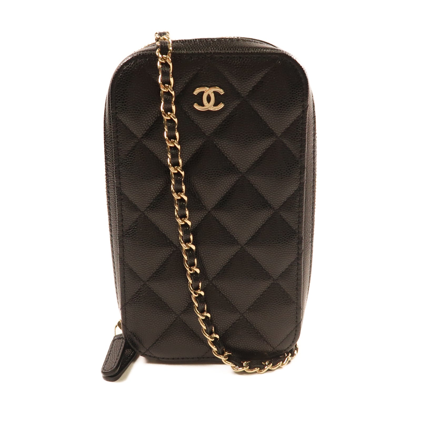 CHANEL 牛皮皮革Chain Shoulder金扣鏈帶肩背袋黑色