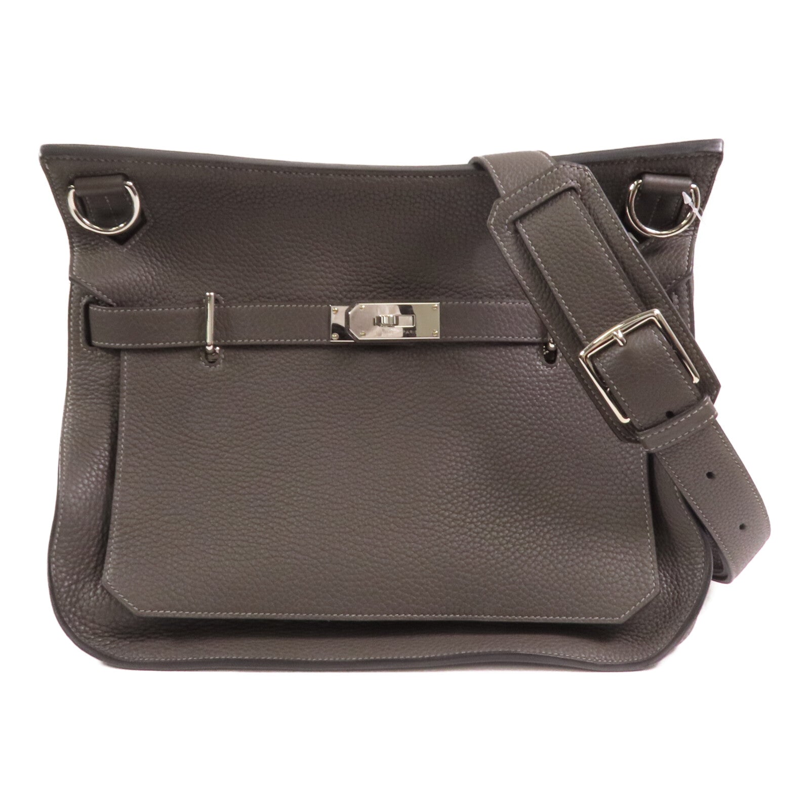 HERMES Clemence皮革Jypesiere 37銀扣肩背袋Etain