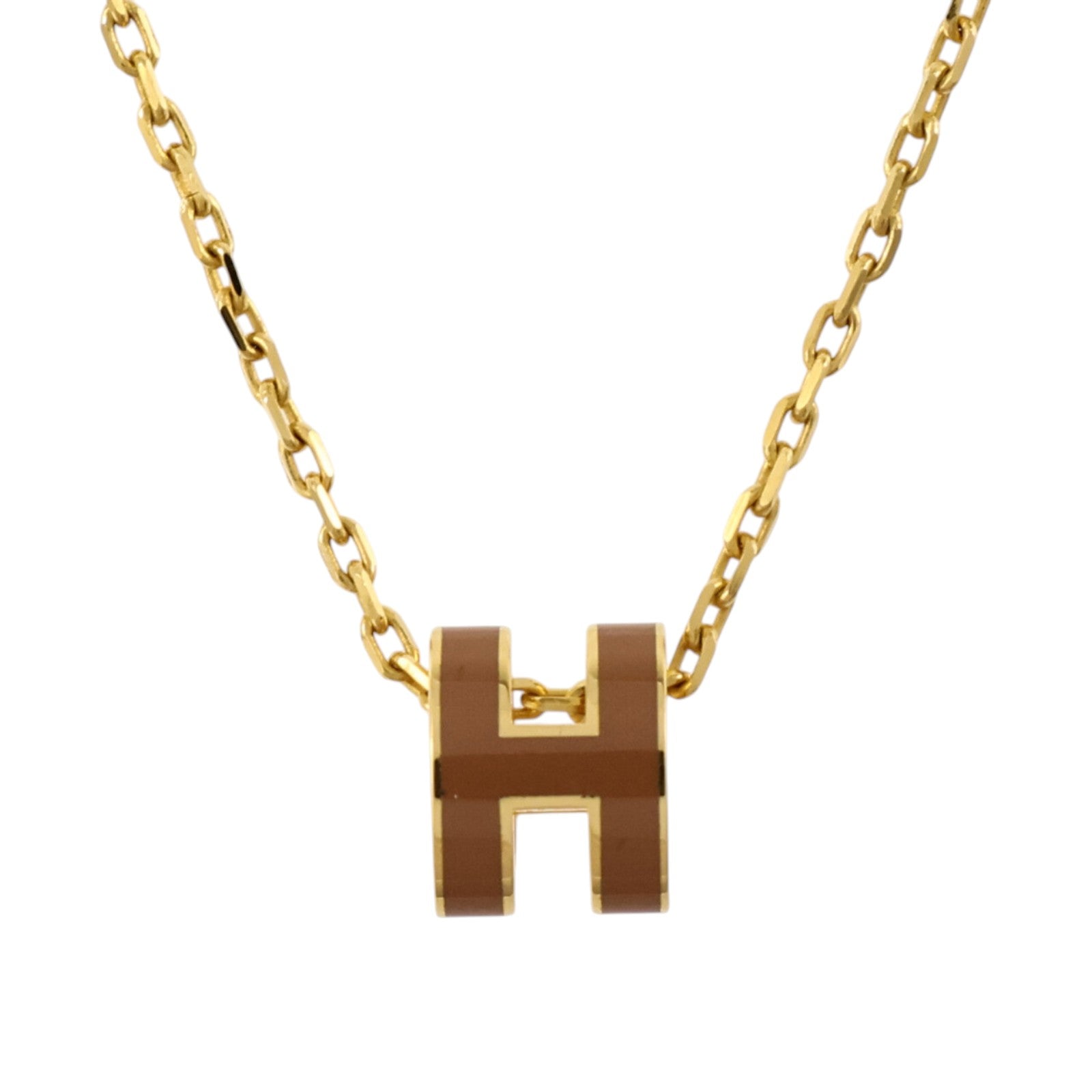 HERMES 金屬/琺瑯Mini Pop H項鏈Marron Glace