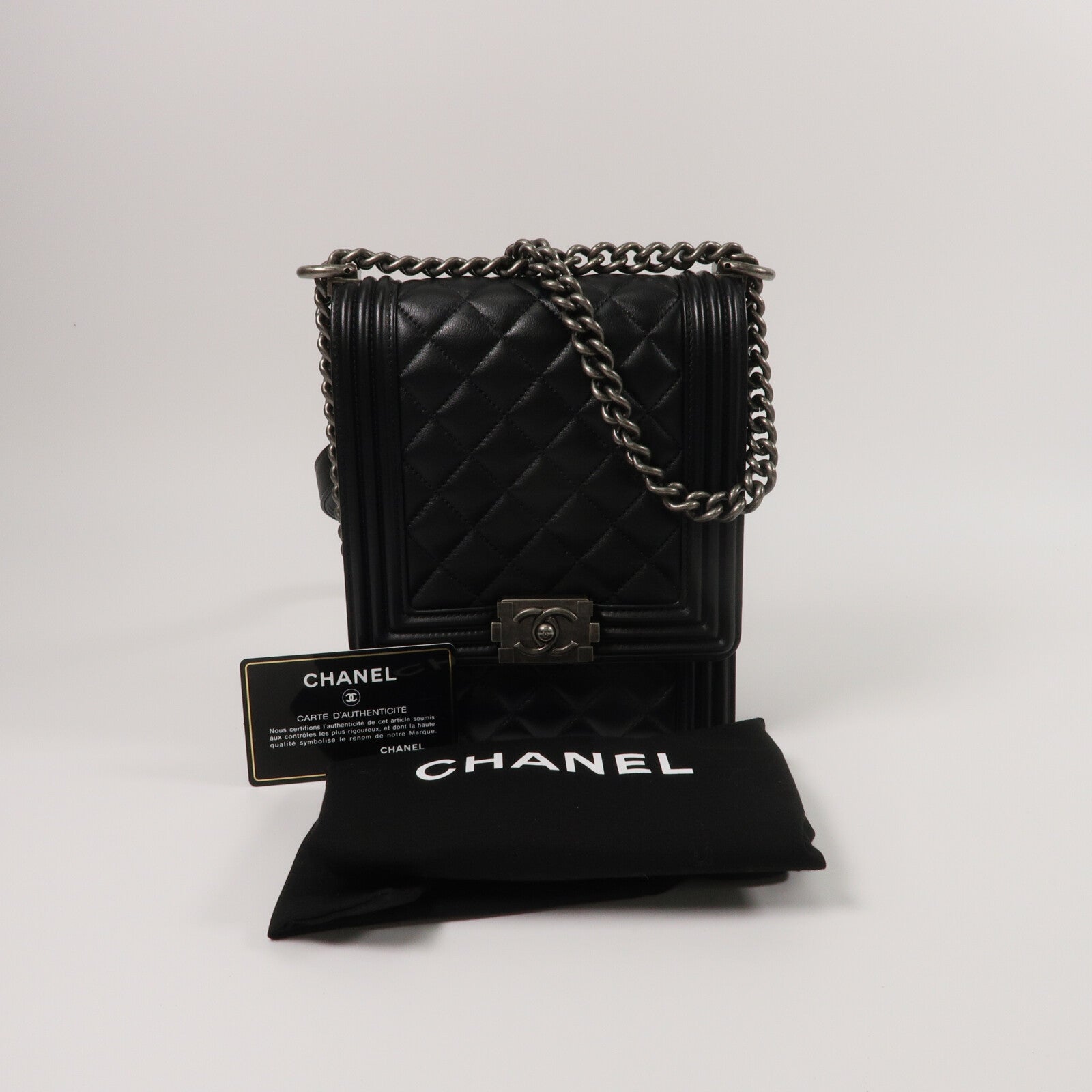 CHANEL 羊皮皮革Boy North South鏈帶肩背袋