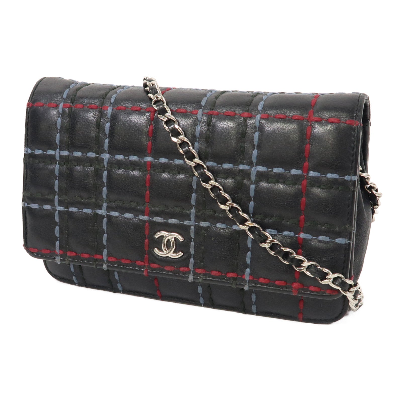 CHANEL 【激減優惠】牛皮皮革WOC銀扣鏈帶肩背袋黑色